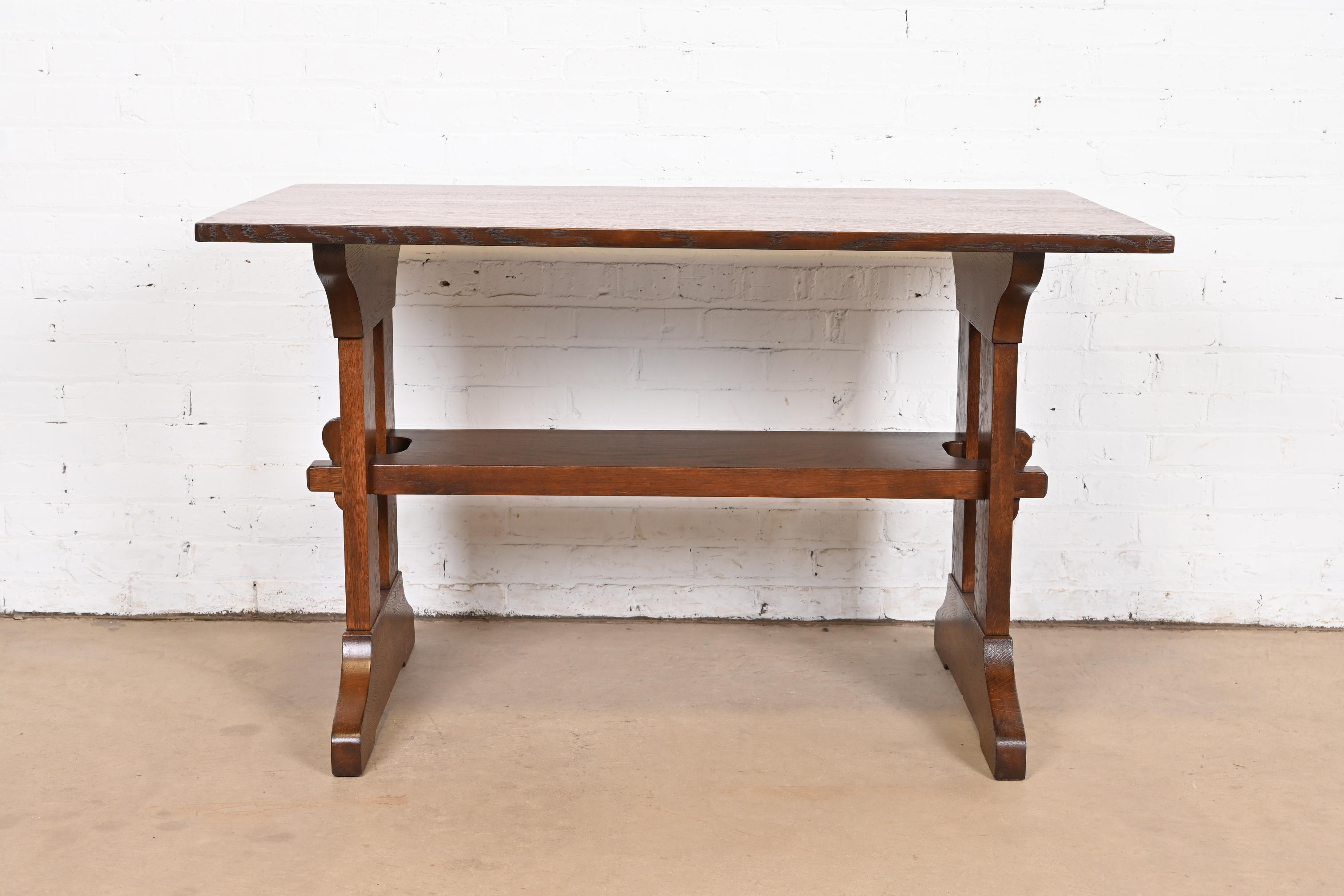 Gustav Stickley Mission Oak Arts & Crafts Trestle Library Table or Writing Desk, Newly Refinished - Image 4