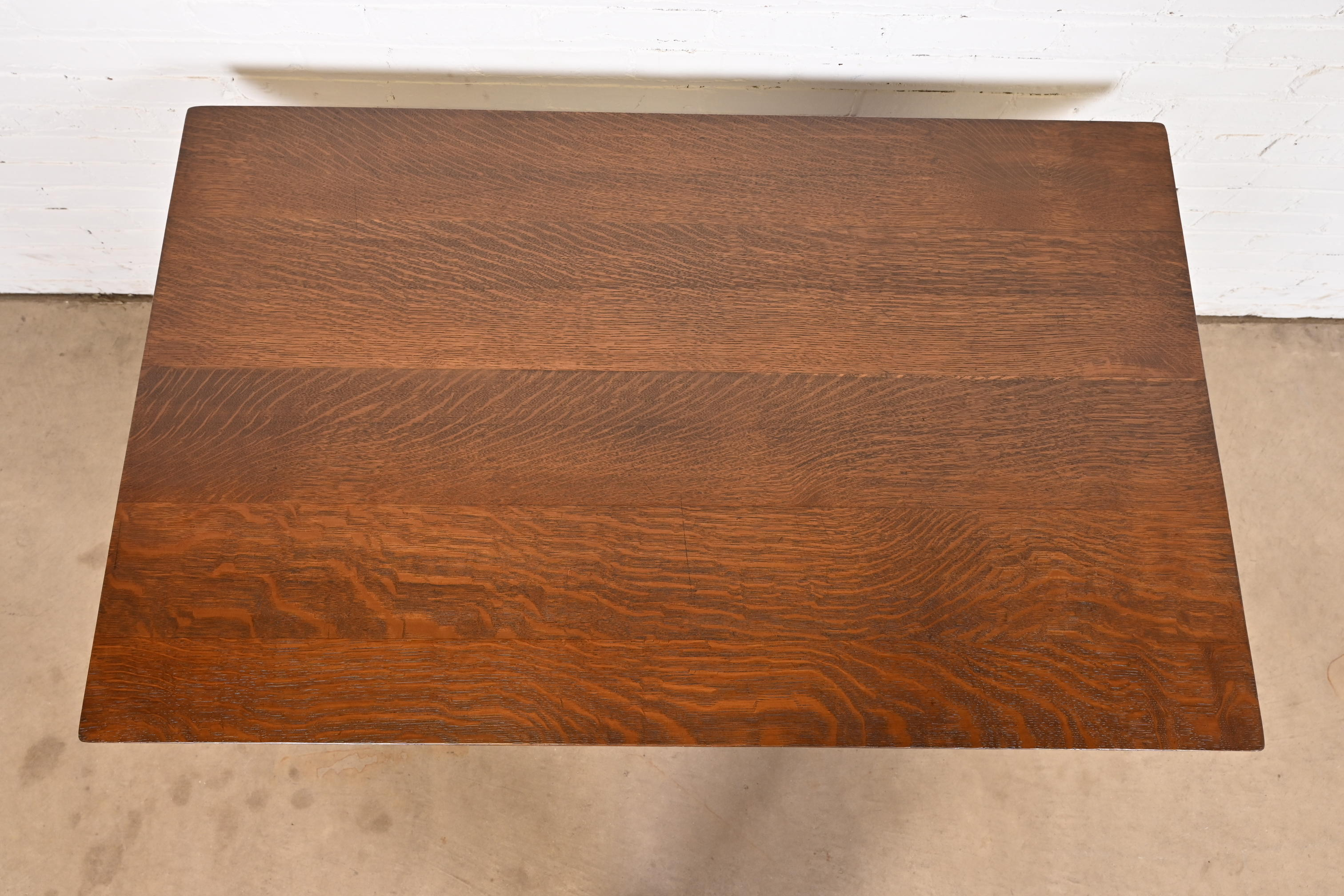 Gustav Stickley Mission Oak Arts & Crafts Trestle Library Table or Writing Desk, Newly Refinished - Image 5