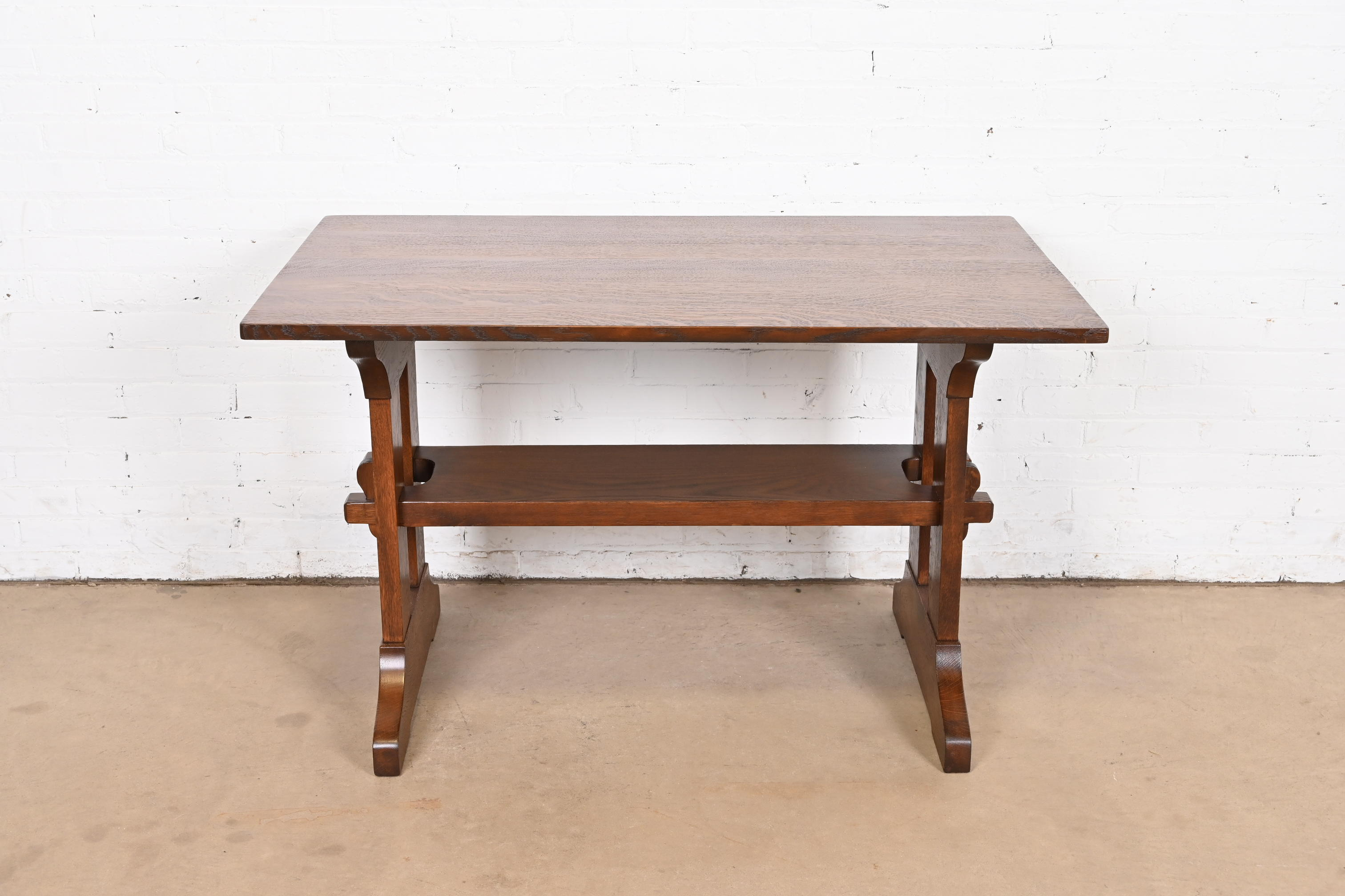 Gustav Stickley Mission Oak Arts & Crafts Trestle Library Table or Writing Desk, Newly Refinished - Image 3