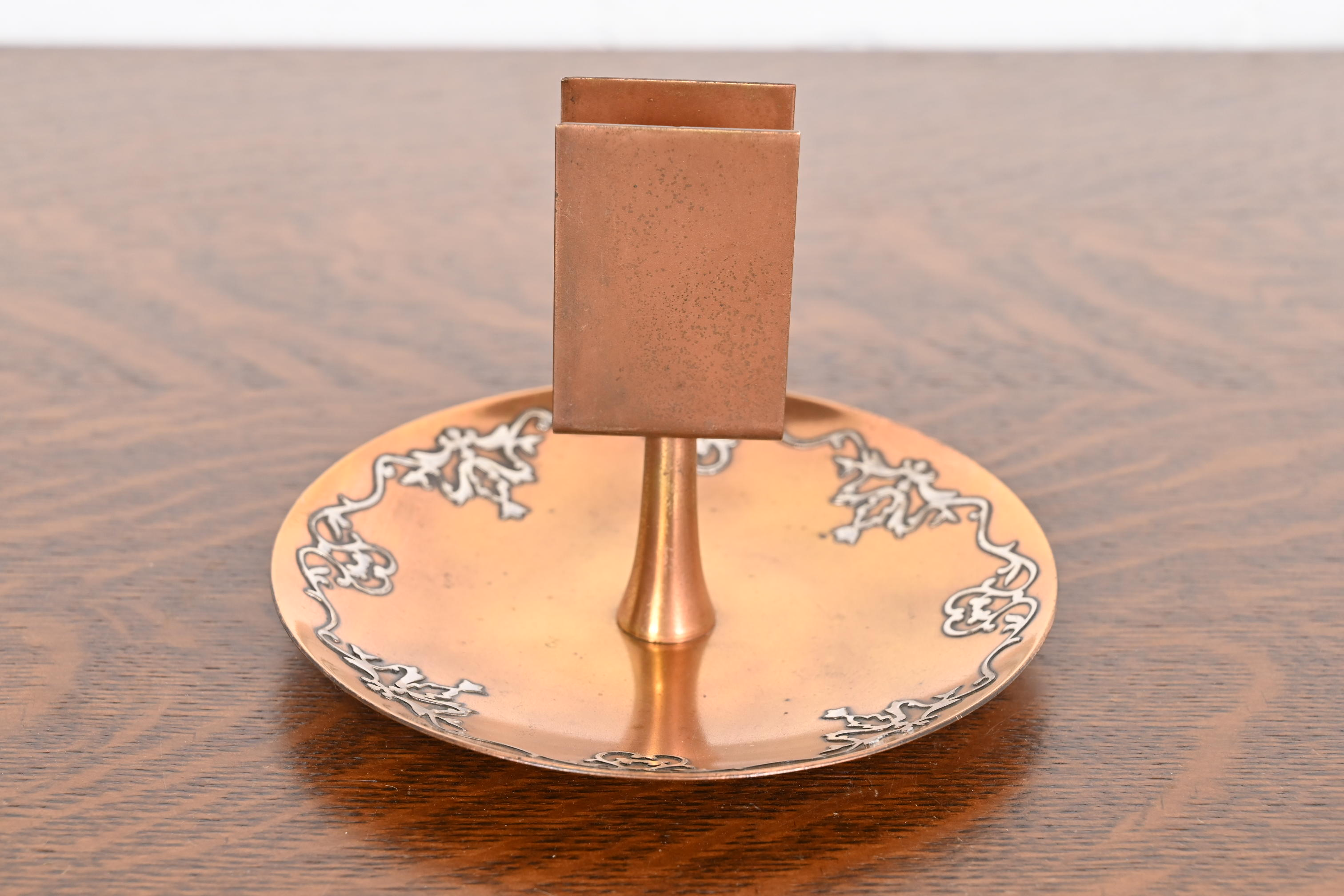Heintz Arts & Crafts Sterling Silver on Bronze Ashtray With Match Box Holder - Image 4