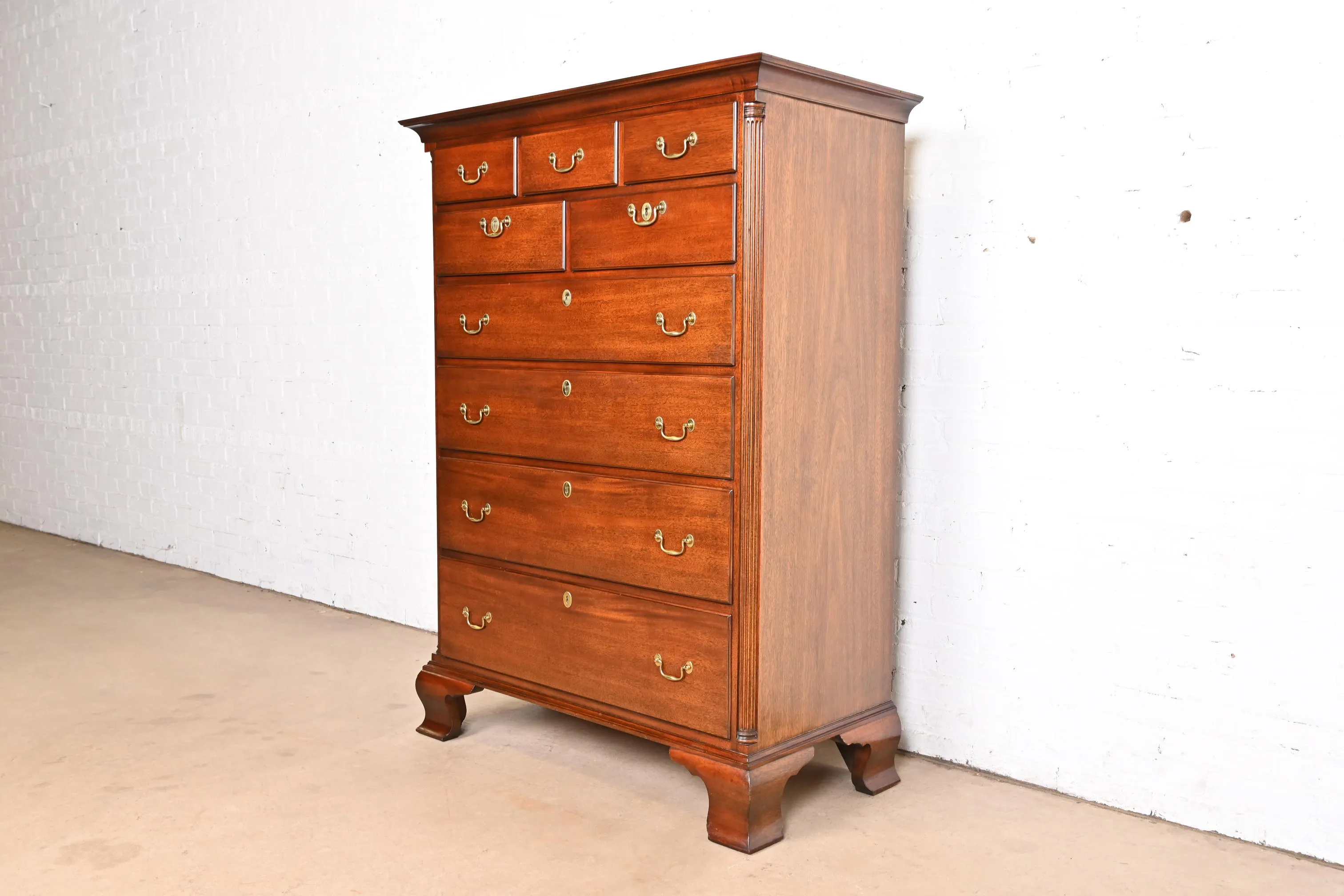 Kindel Furniture Georgian Carved Solid Mahogany Highboy Dresser - Image 3