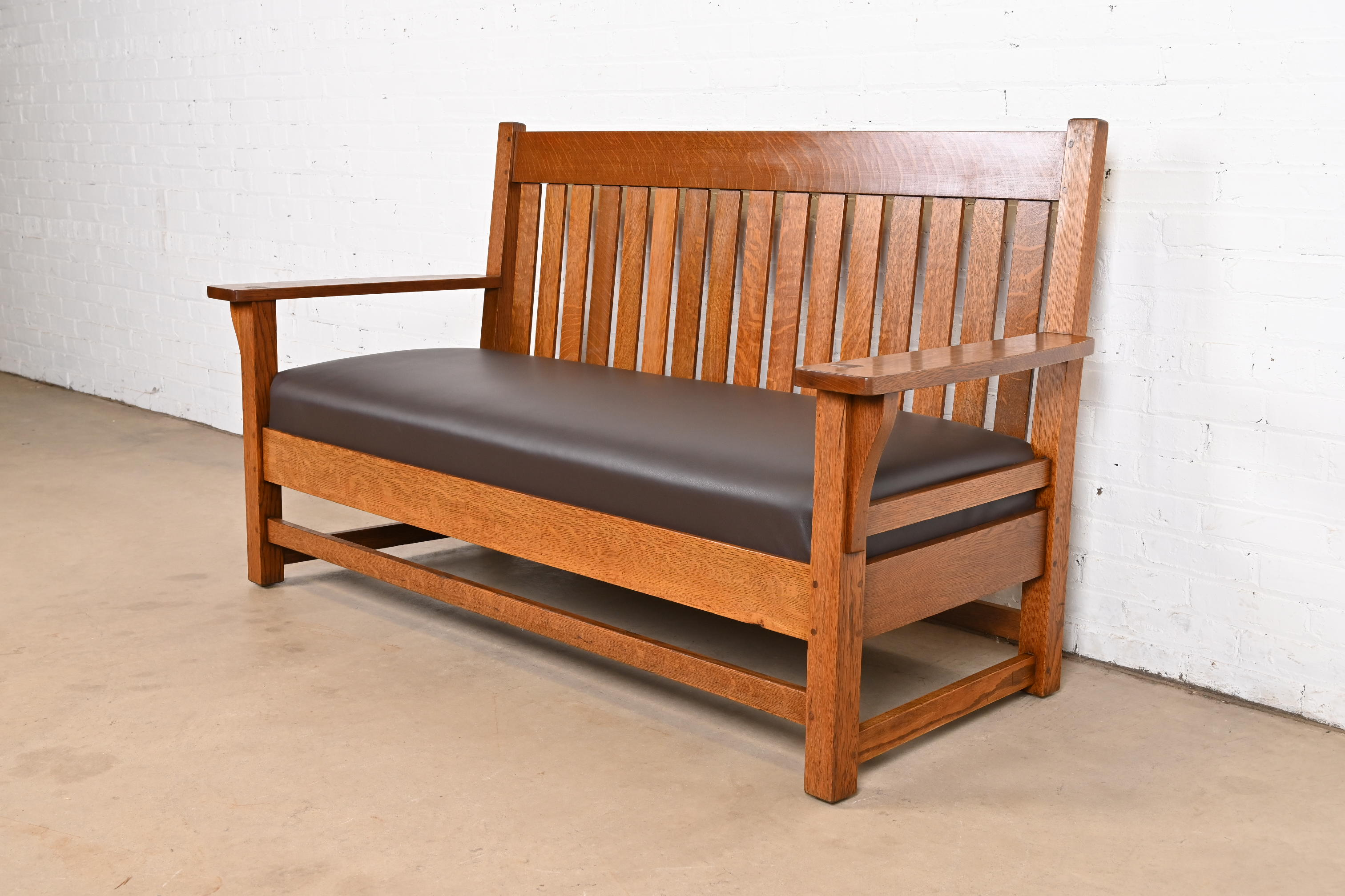 L. & J. G. Stickley Antique Mission Oak Arts & Crafts Open Arm Settee or Loveseat, Circa 1900 - Image 3