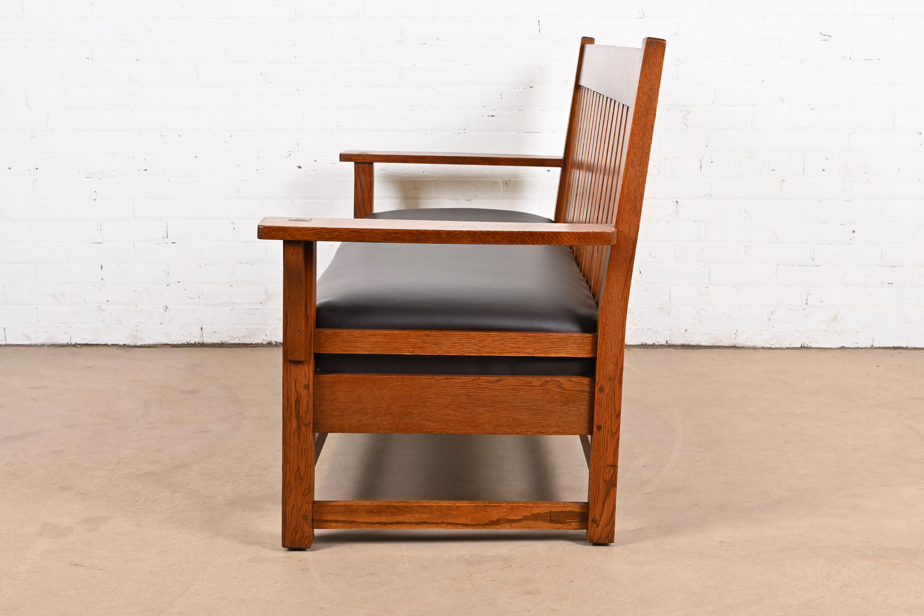 L. & J. G. Stickley Antique Mission Oak Arts & Crafts Open Arm Settee or Loveseat, Circa 1900 - Image 8