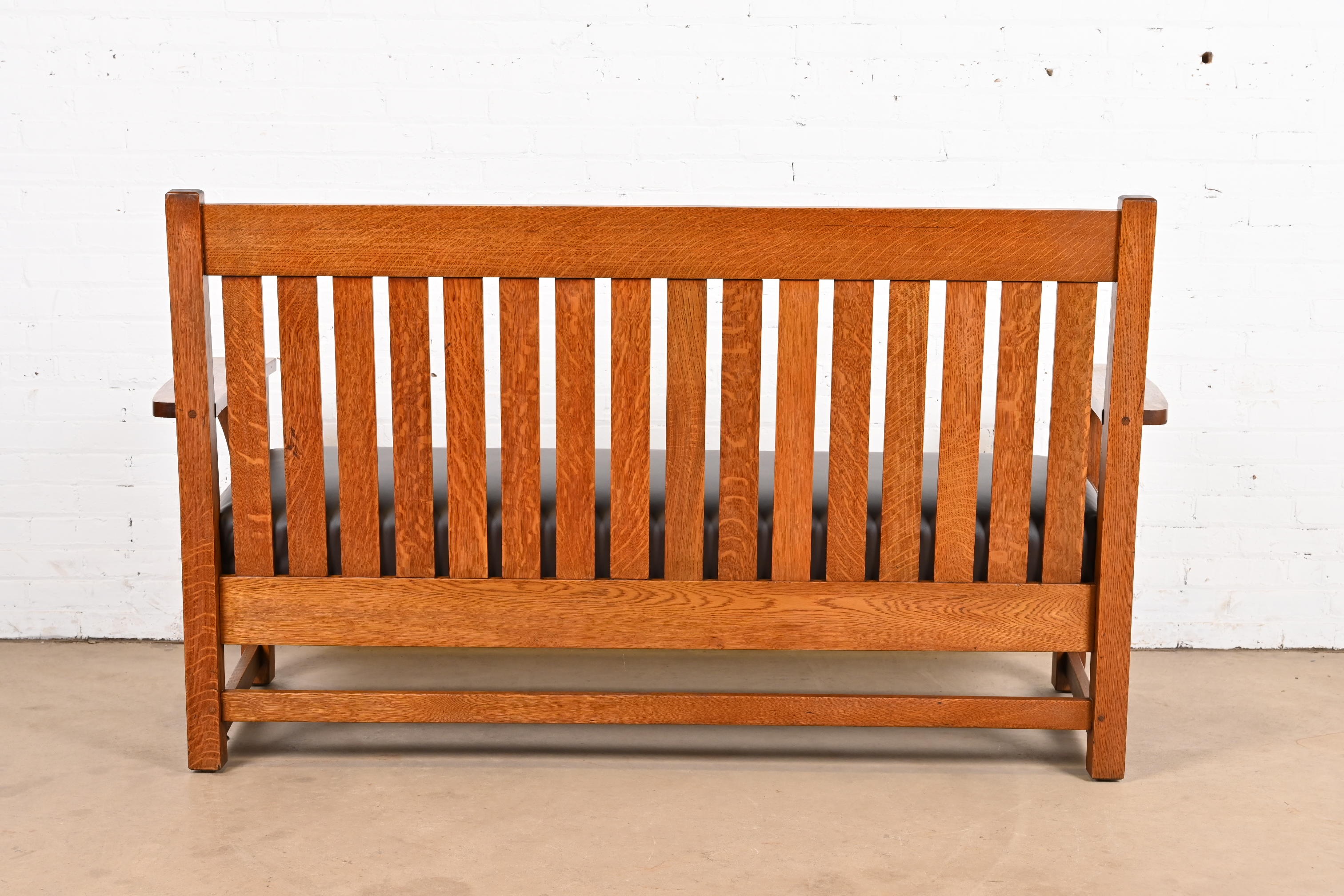 L. & J. G. Stickley Antique Mission Oak Arts & Crafts Open Arm Settee or Loveseat, Circa 1900 - Image 9