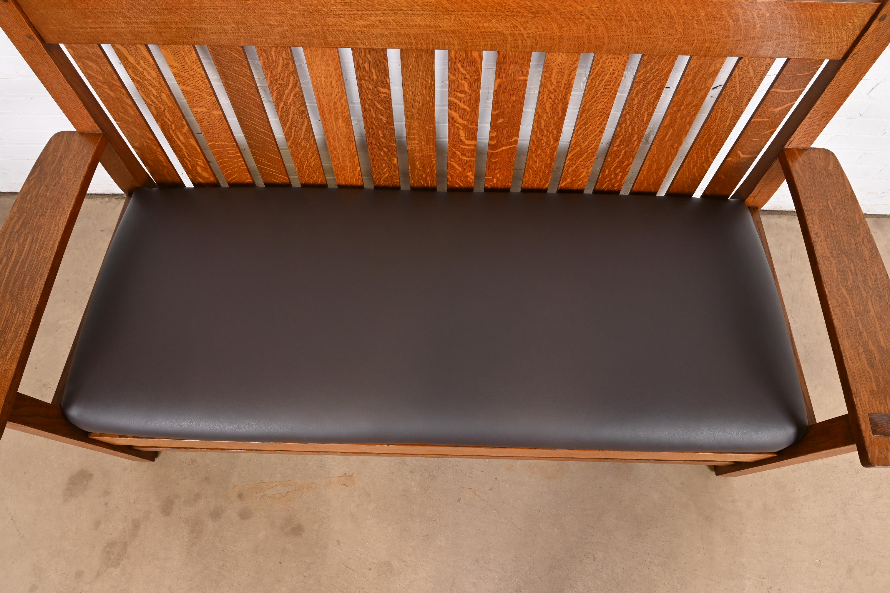 L. & J. G. Stickley Antique Mission Oak Arts & Crafts Open Arm Settee or Loveseat, Circa 1900 - Image 6