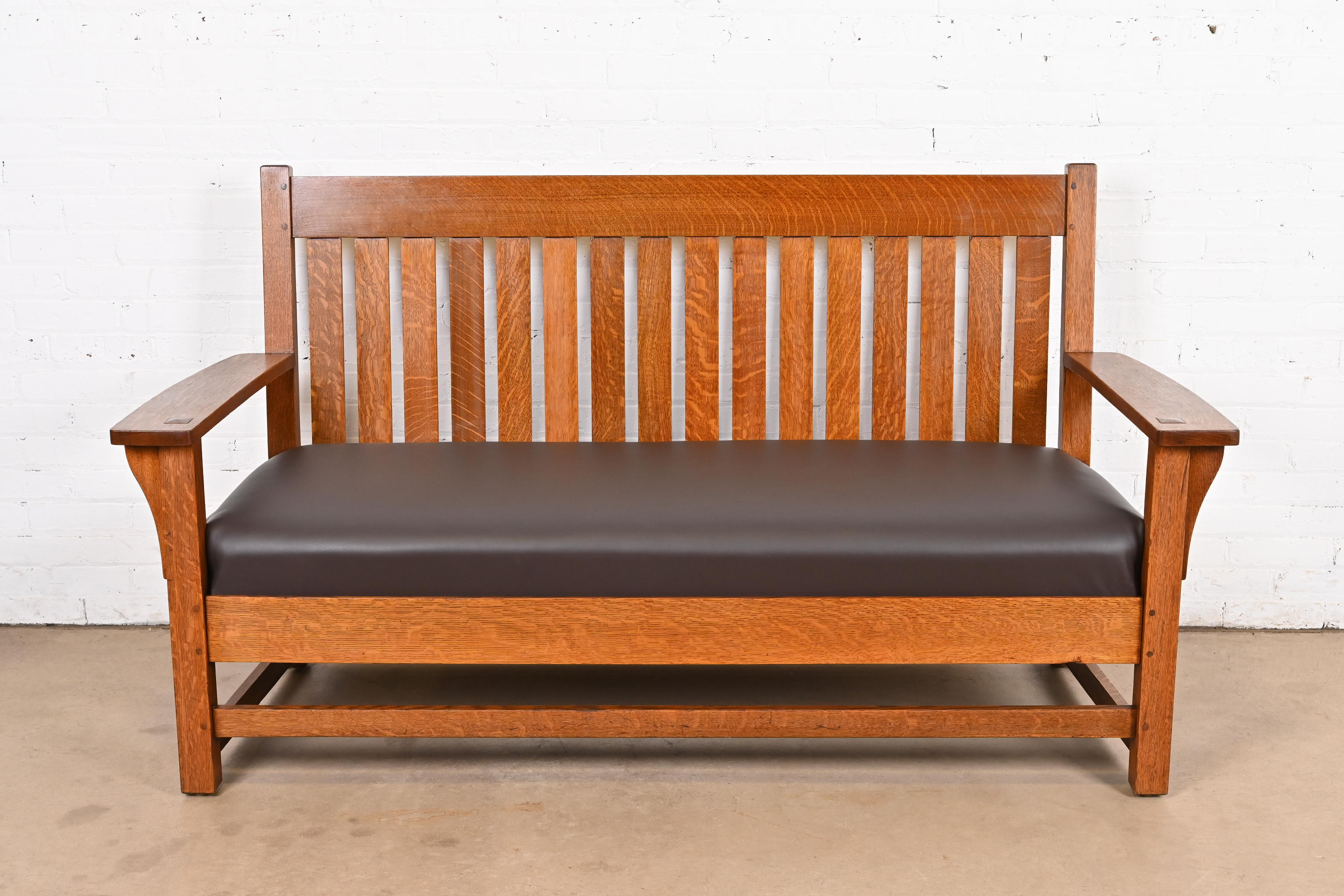L. & J. G. Stickley Antique Mission Oak Arts & Crafts Open Arm Settee or Loveseat, Circa 1900 - Image 2