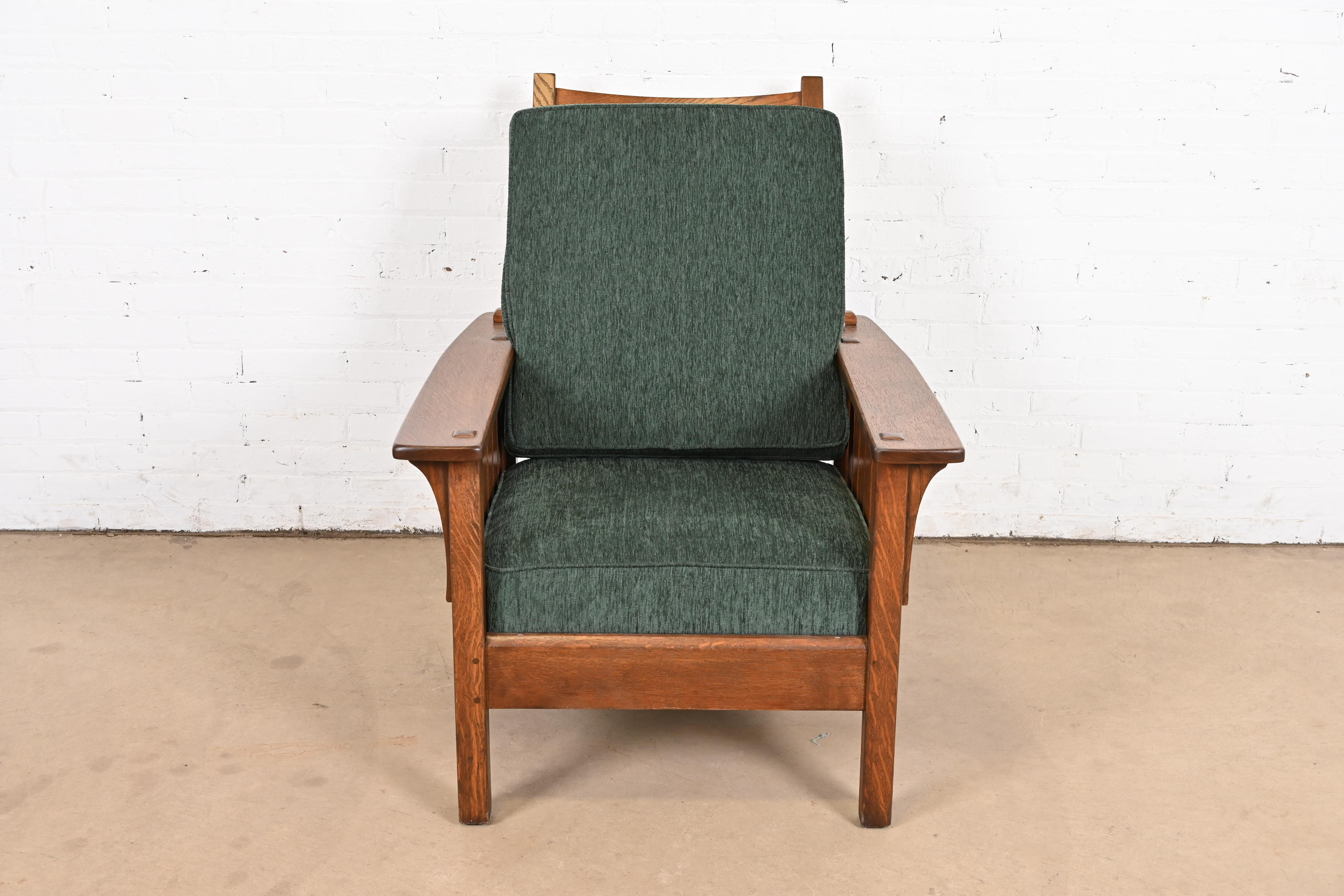 L. & J. G. Stickley Antique Mission Oak Arts & Crafts Reclining Morris Lounge Chair, Newly Refinished - Image 4