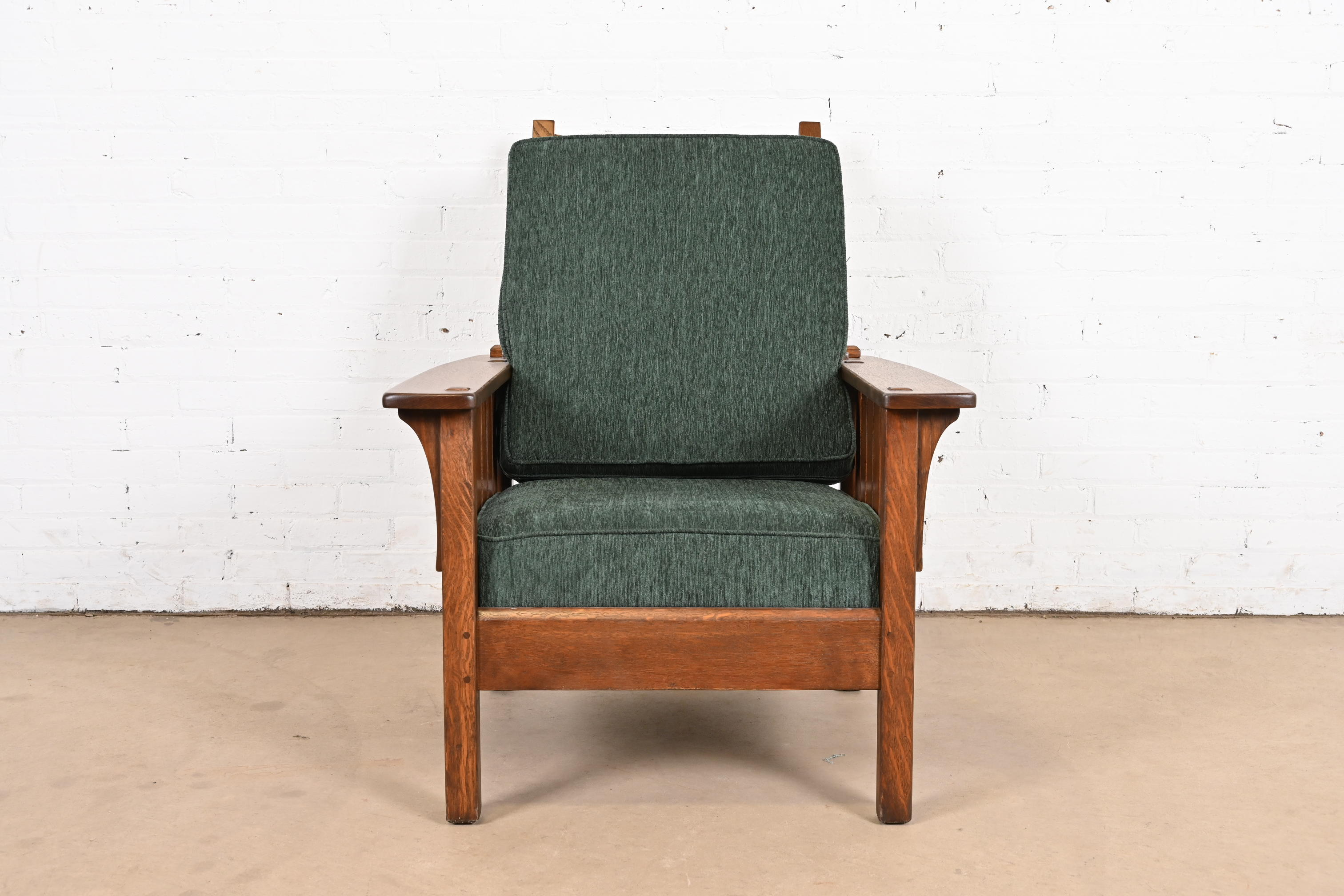 L. & J. G. Stickley Antique Mission Oak Arts & Crafts Reclining Morris Lounge Chair, Newly Refinished - Image 3