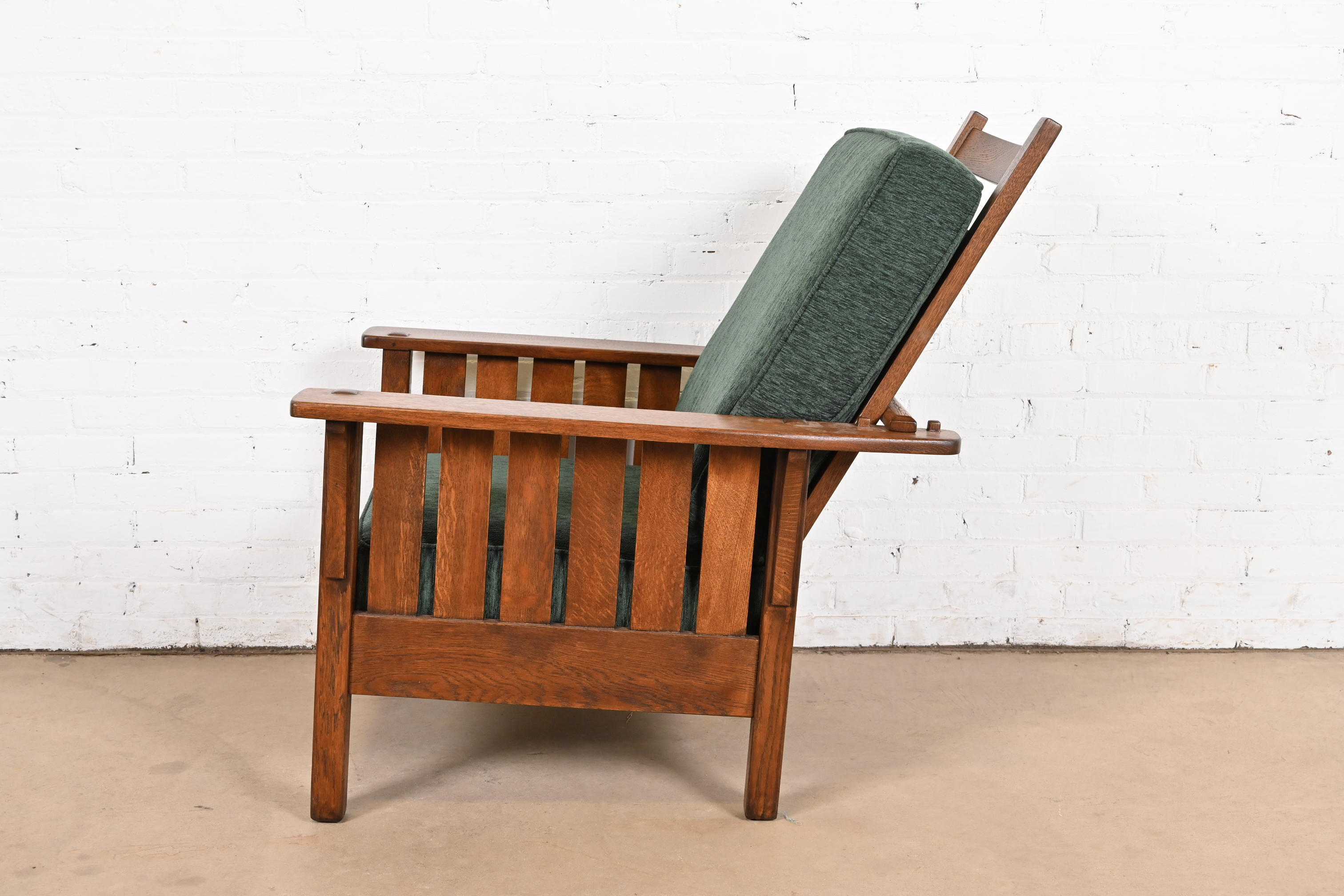L. & J. G. Stickley Antique Mission Oak Arts & Crafts Reclining Morris Lounge Chair, Newly Refinished - Image 8