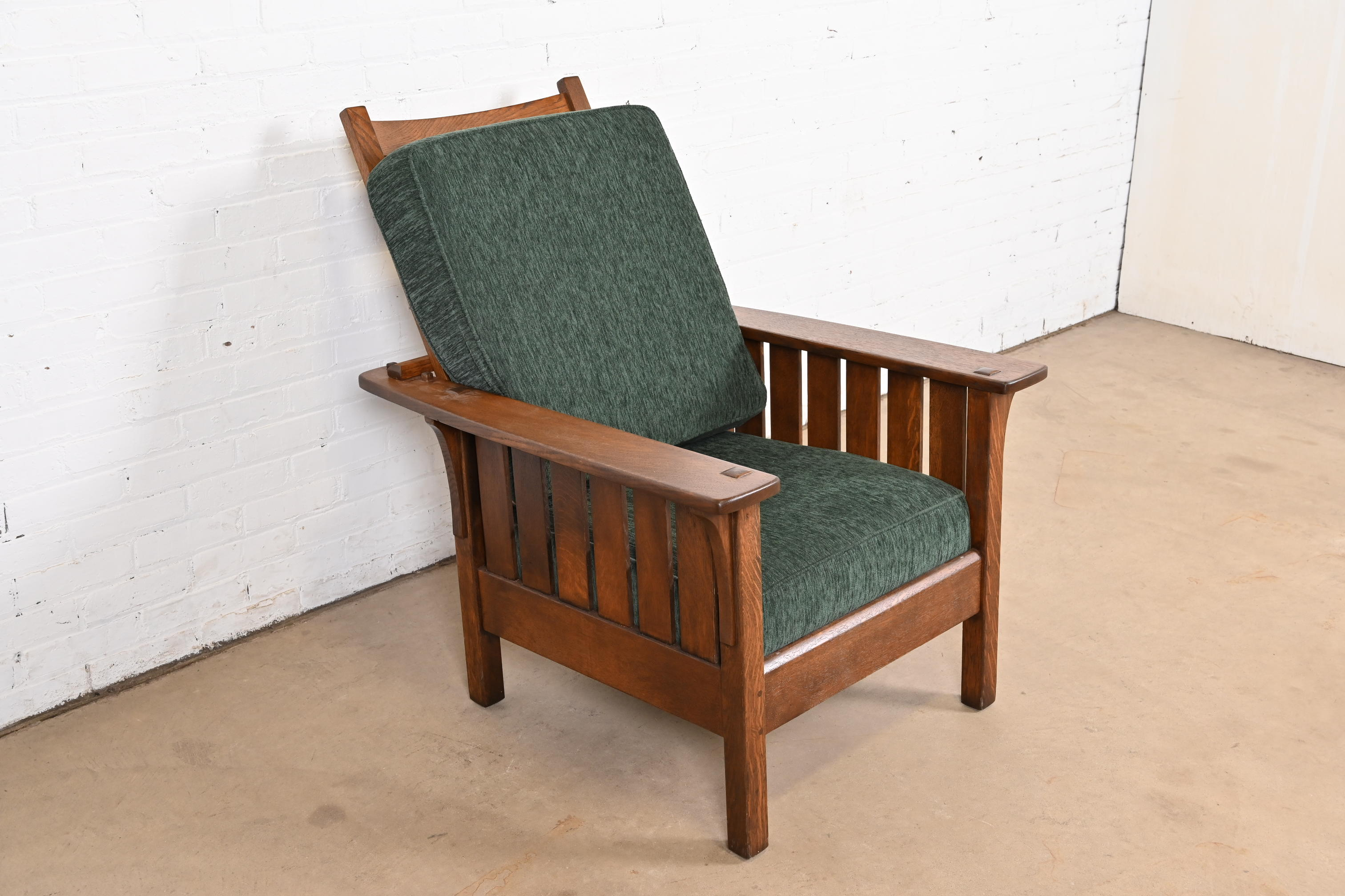 L. & J. G. Stickley Antique Mission Oak Arts & Crafts Reclining Morris Lounge Chair, Newly Refinished - Image 2