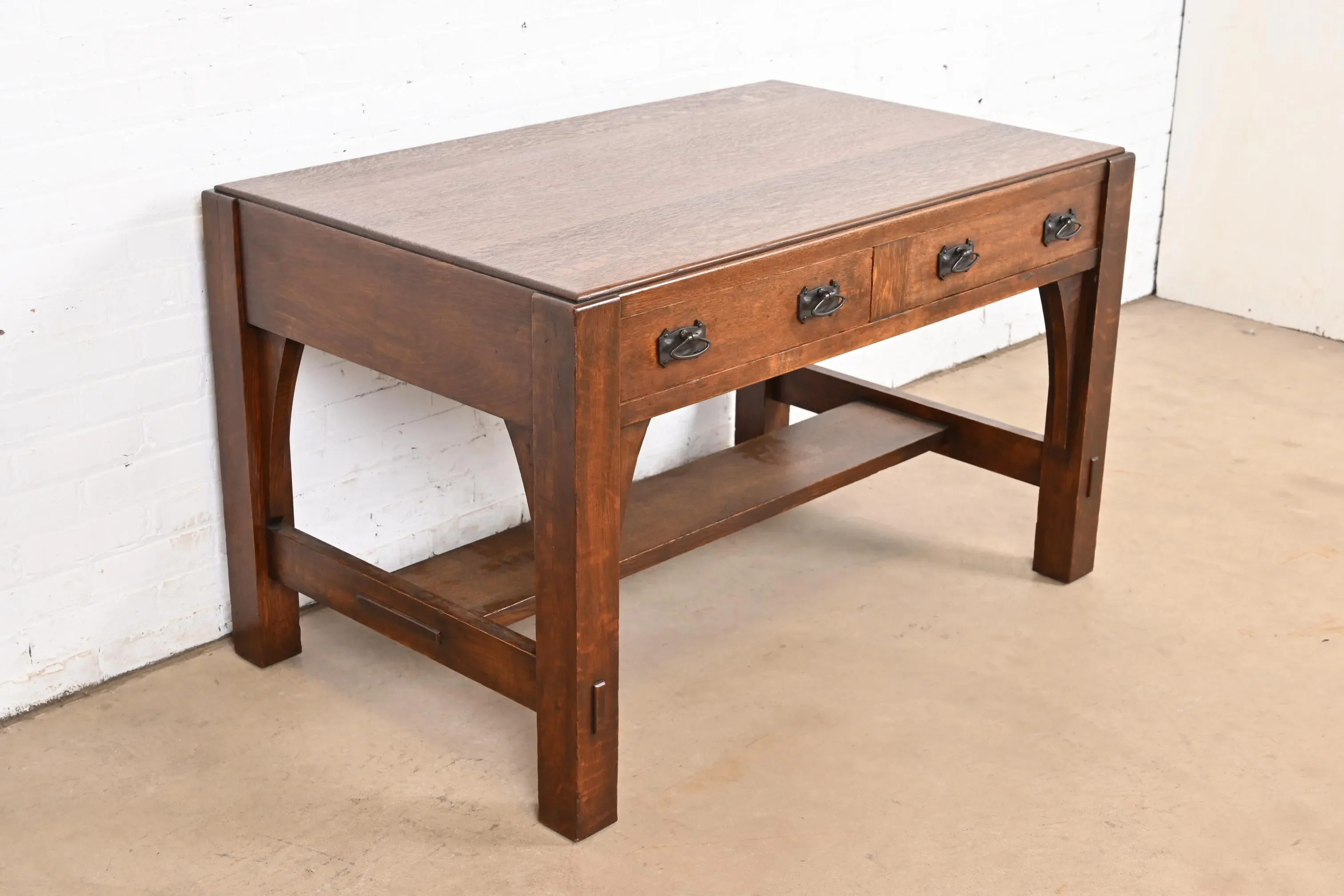 Limbert Antique Mission Oak Arts & Crafts Desk or Library Table, Circa 1900 - Image 2