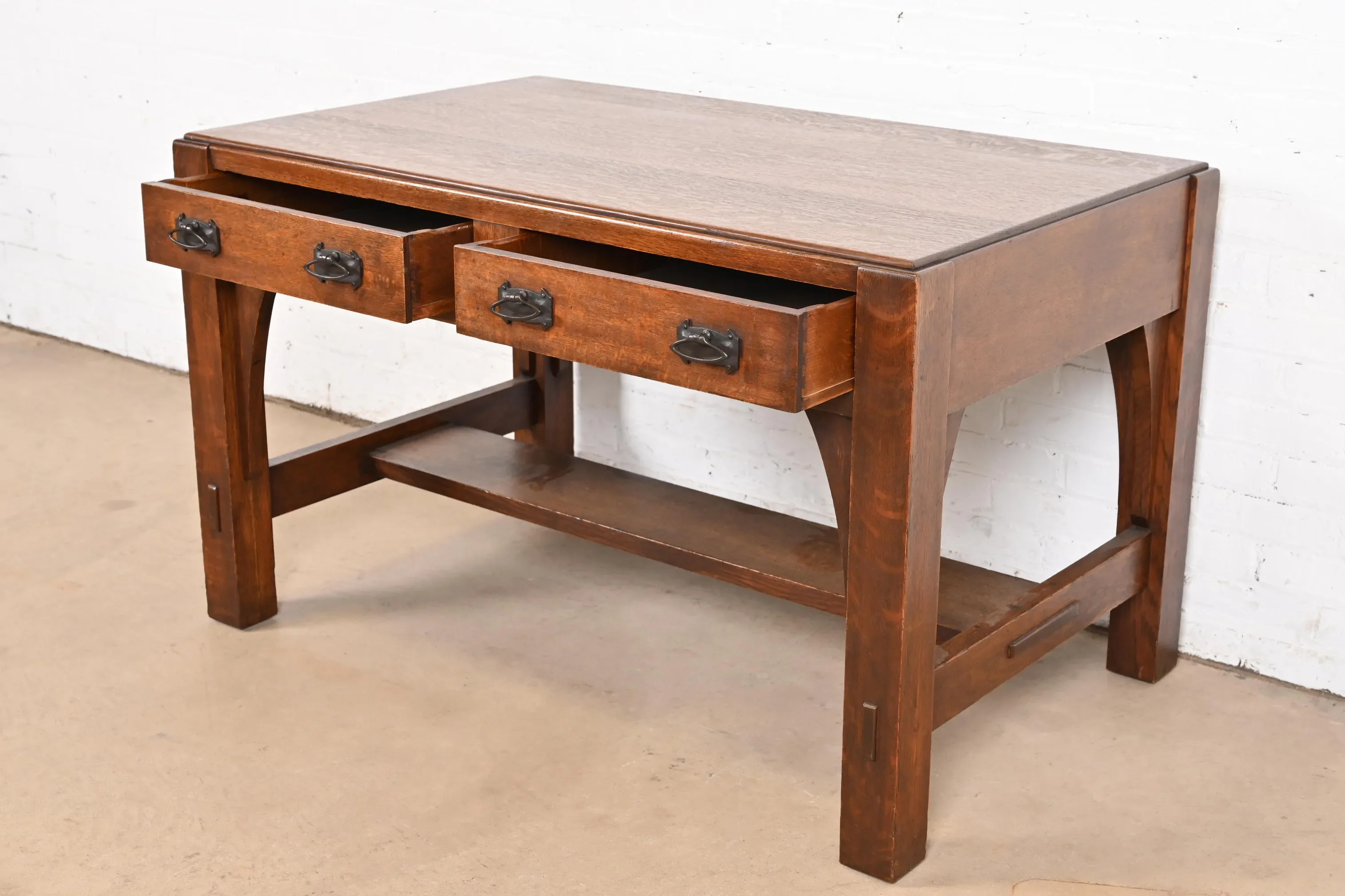 Limbert Antique Mission Oak Arts & Crafts Desk or Library Table, Circa 1900 - Image 5