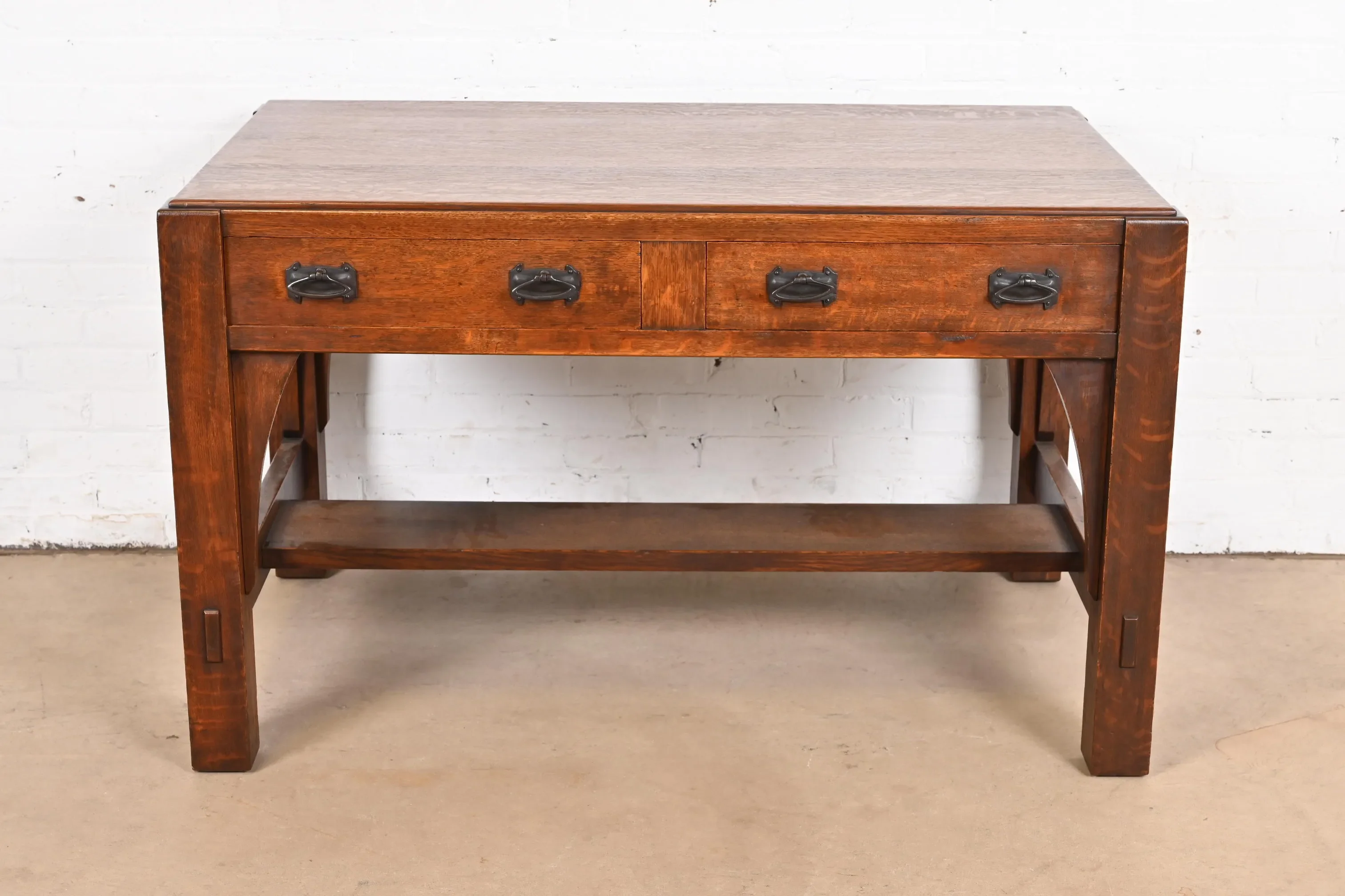 Limbert Antique Mission Oak Arts & Crafts Desk or Library Table, Circa 1900 - Image 4