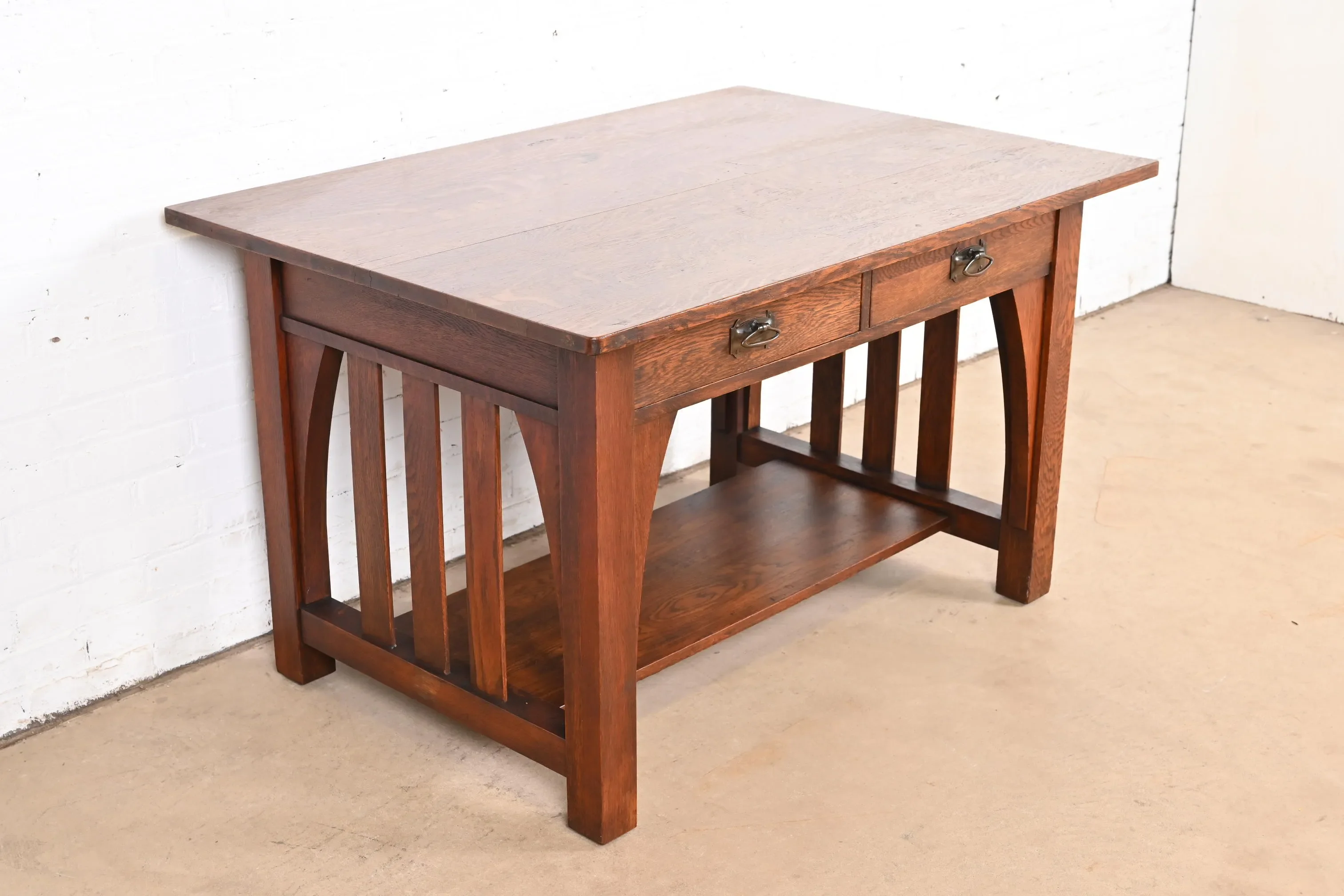 Limbert Antique Mission Oak Arts & Crafts Desk or Library Table, Circa 1910 - Image 2
