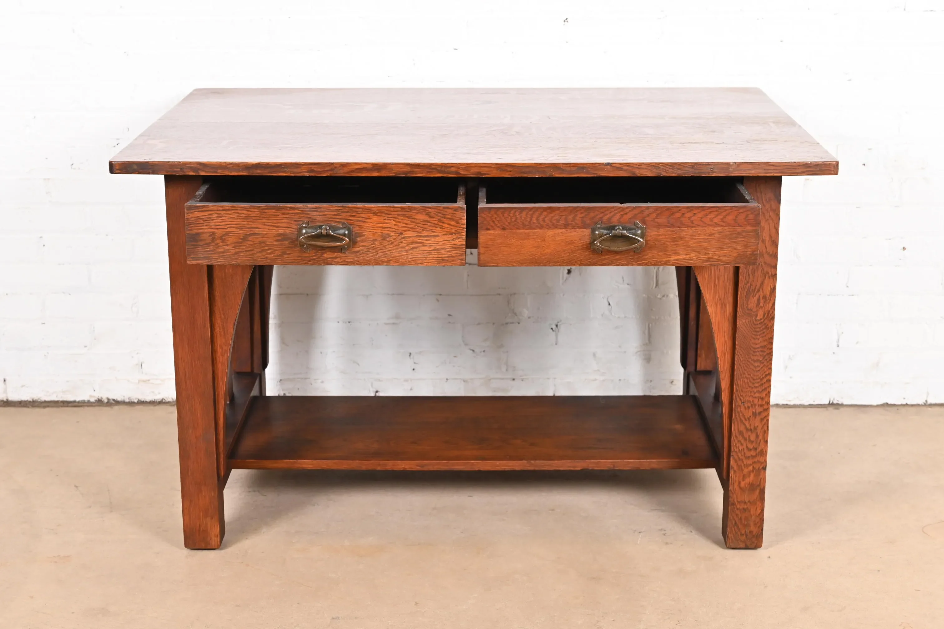 Limbert Antique Mission Oak Arts & Crafts Desk or Library Table, Circa 1910 - Image 4