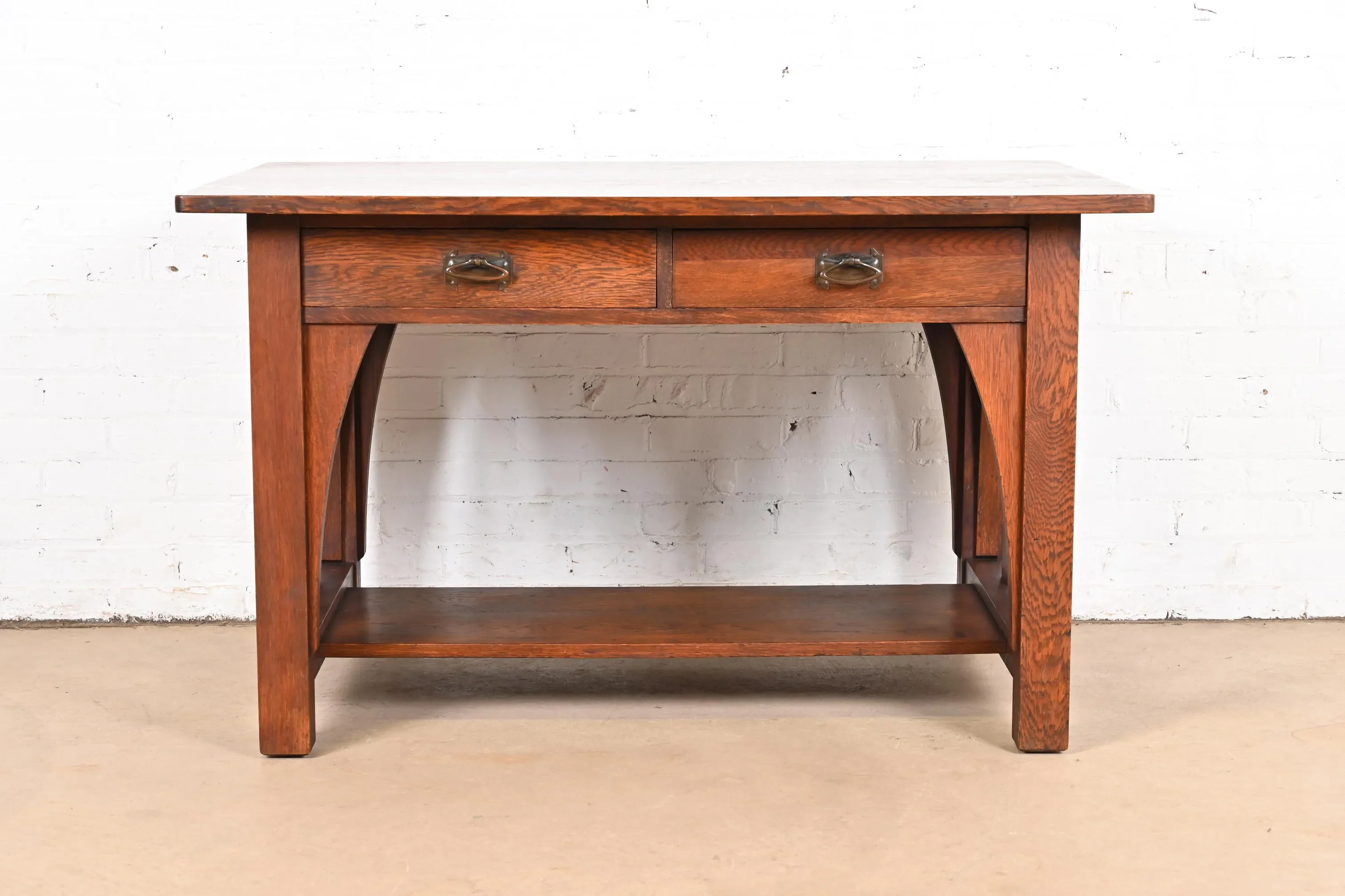 Limbert Antique Mission Oak Arts & Crafts Desk or Library Table, Circa 1910 - Image 3