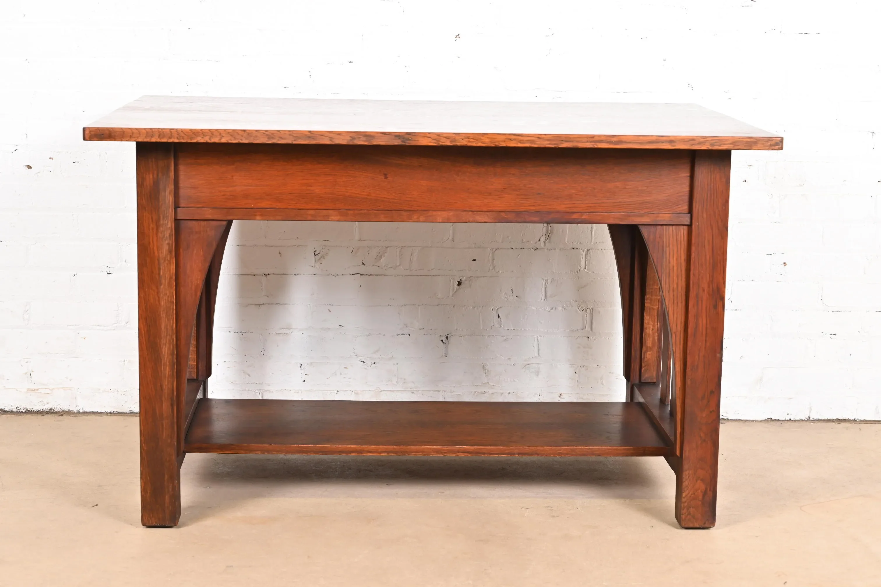 Limbert Antique Mission Oak Arts & Crafts Desk or Library Table, Circa 1910 - Image 11