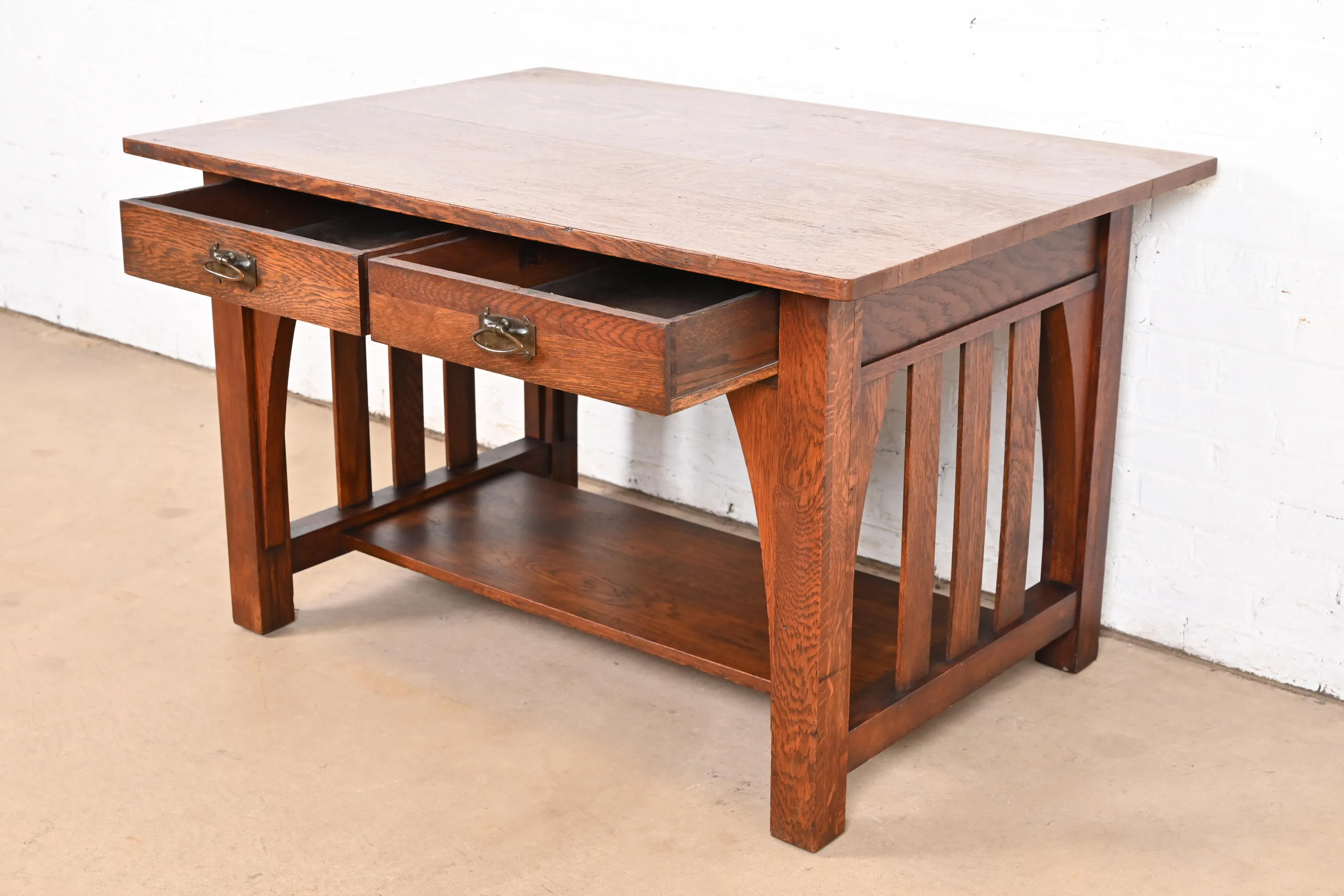 Limbert Antique Mission Oak Arts & Crafts Desk or Library Table, Circa 1910 - Image 5