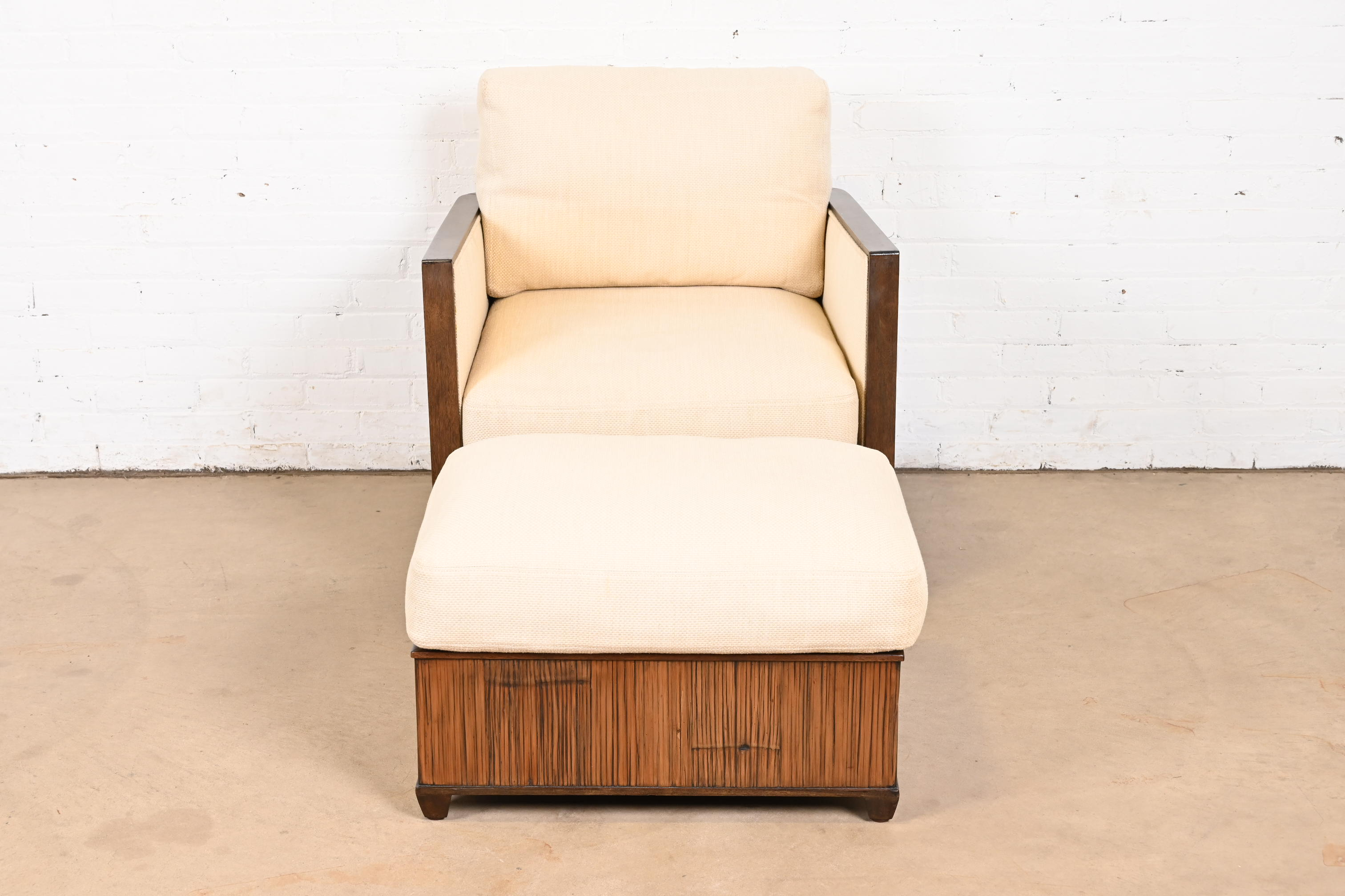 McGuire Organic Modern Bamboo Rattan Lounge Chair With Ottoman - Image 4