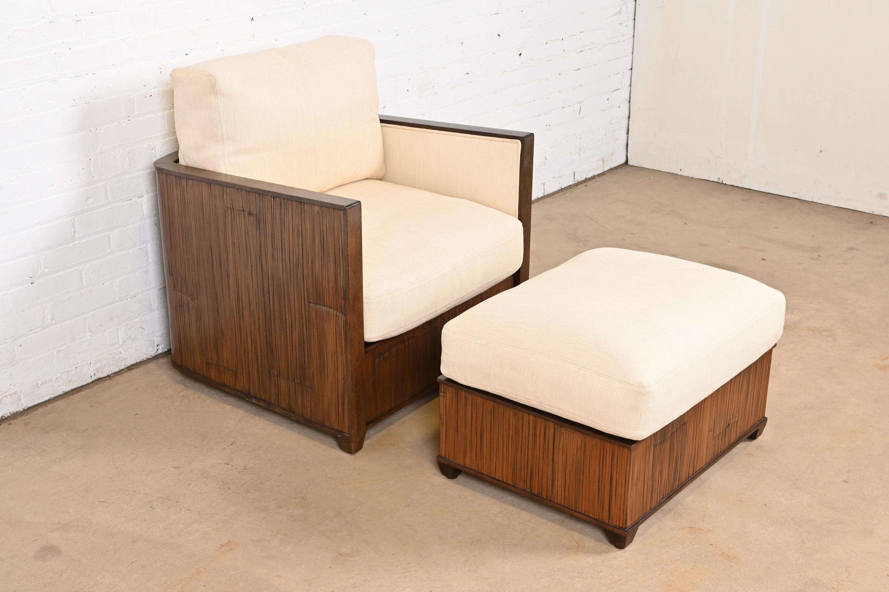 McGuire Organic Modern Bamboo Rattan Lounge Chair With Ottoman - Image 2