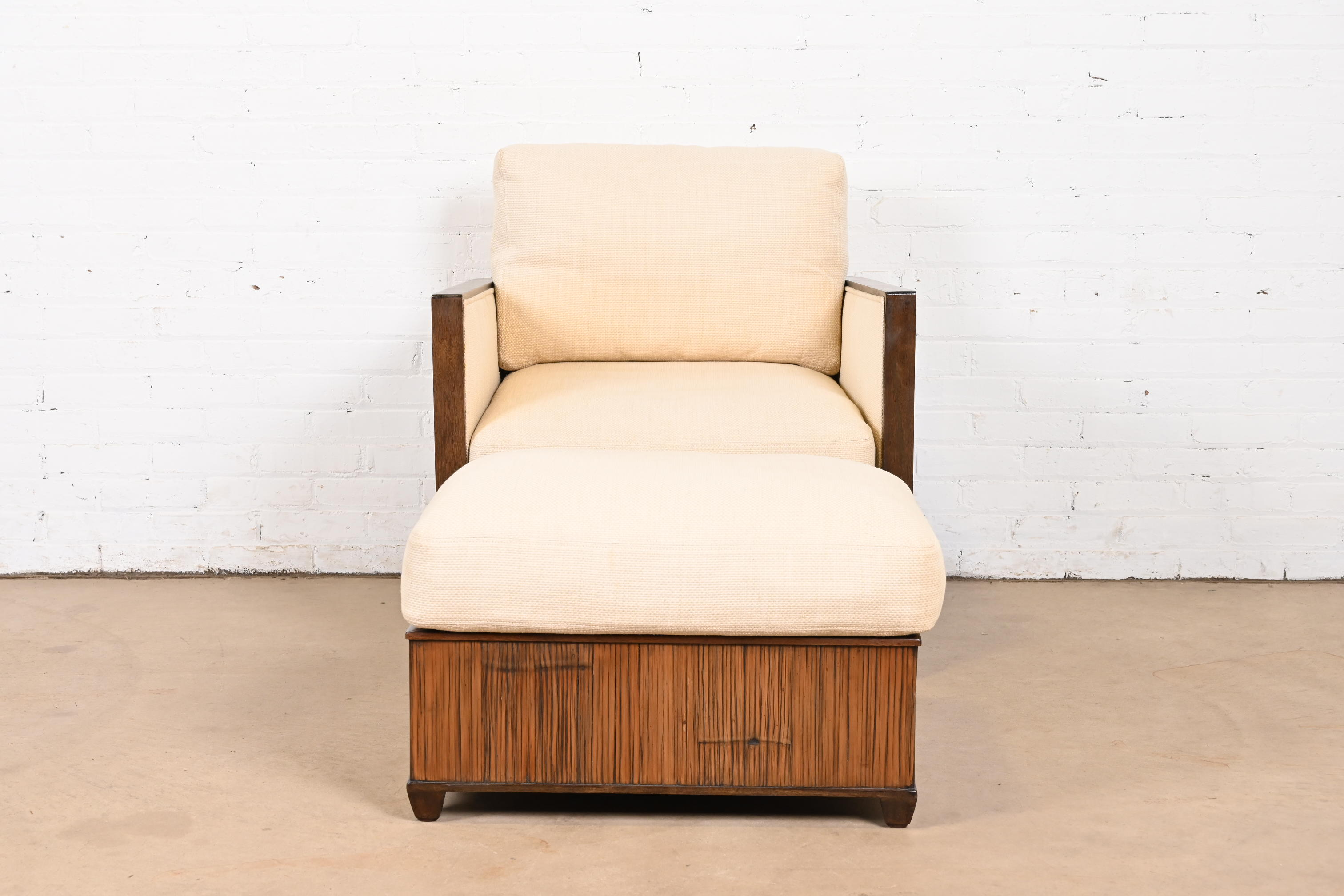 McGuire Organic Modern Bamboo Rattan Lounge Chair With Ottoman - Image 3