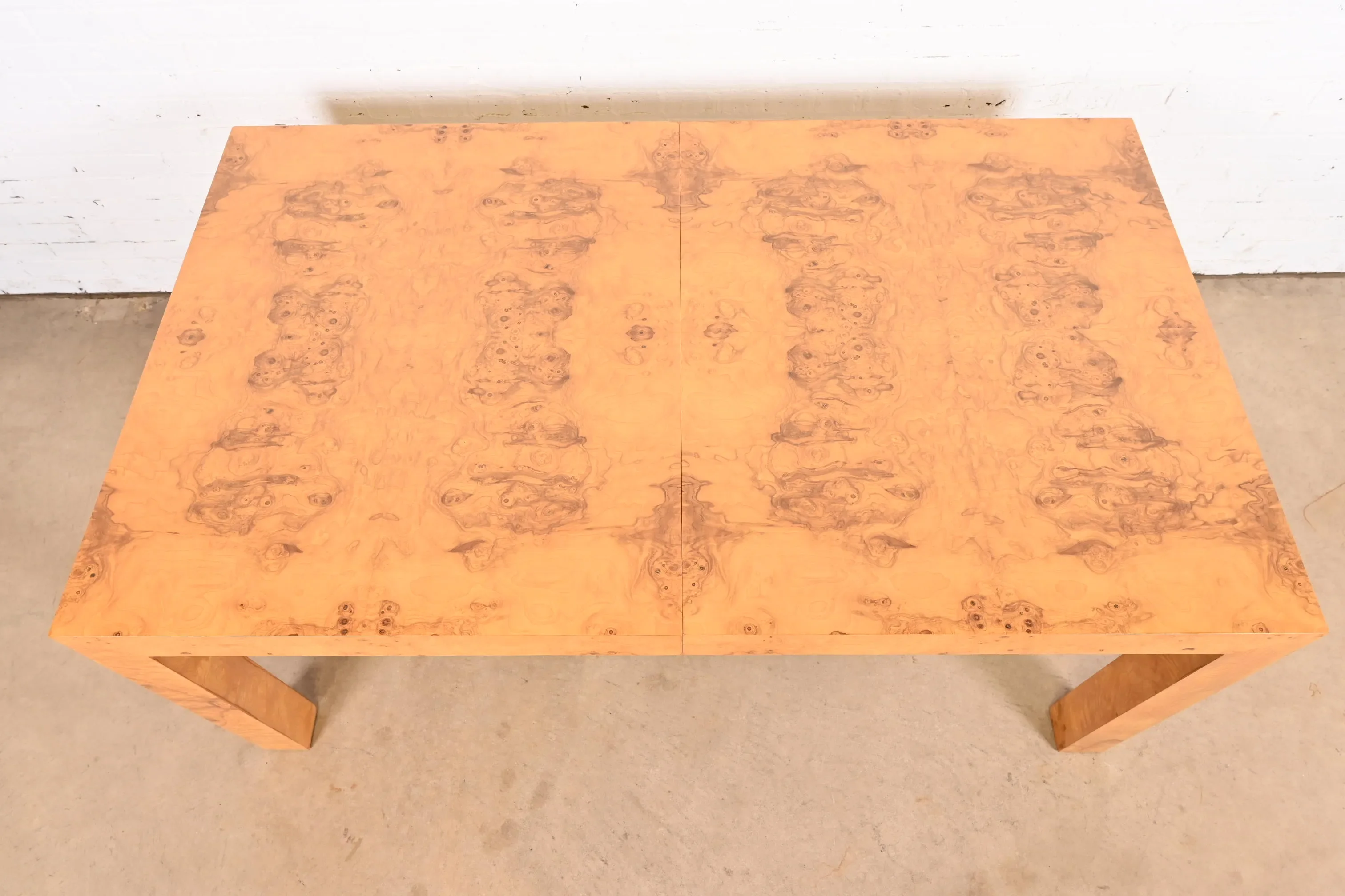 Milo Baughman for Thayer Coggin Mid-Century Modern Burl Wood Parsons Extension Dining Table, Newly Refinished - Image 8