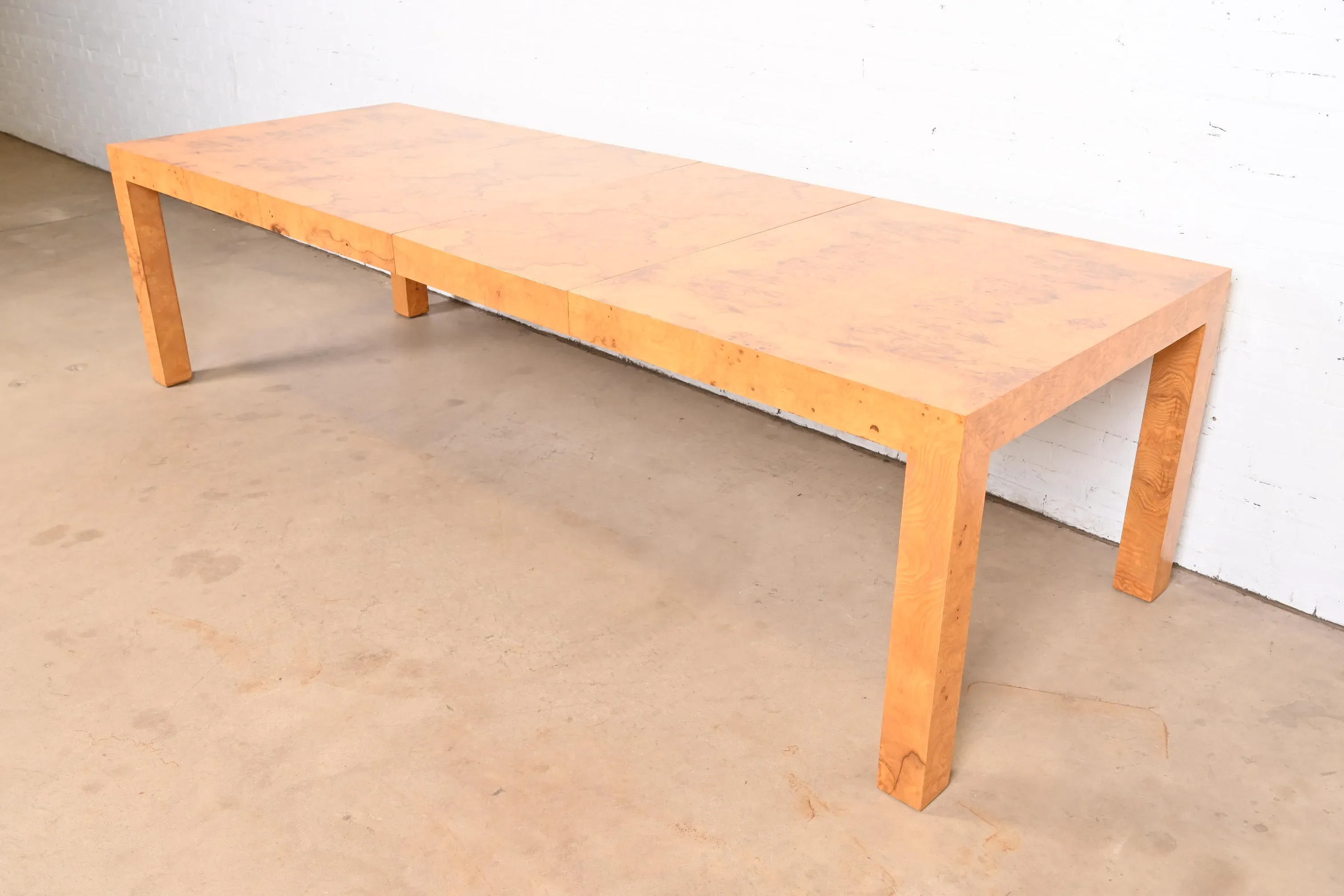 Milo Baughman for Thayer Coggin Mid-Century Modern Burl Wood Parsons Extension Dining Table, Newly Refinished