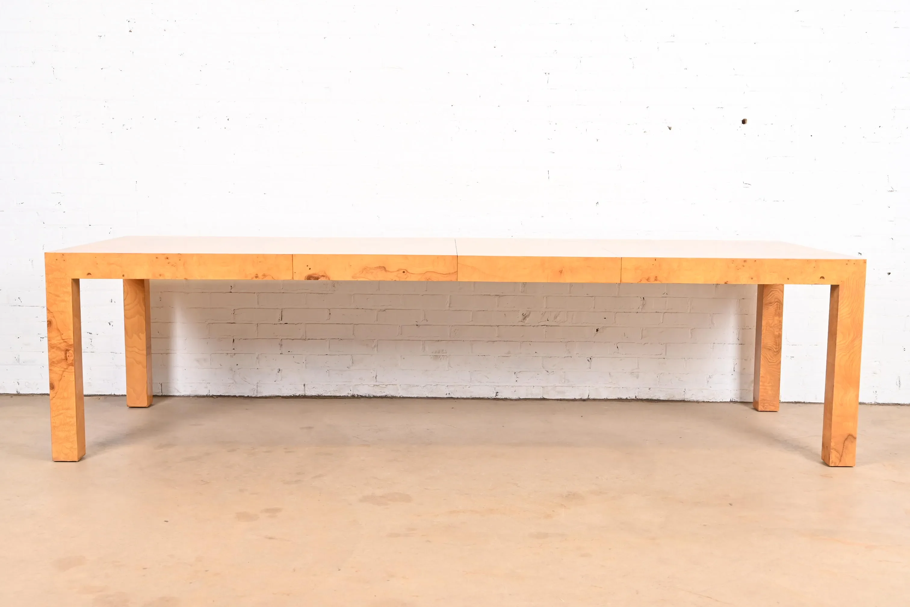 Milo Baughman for Thayer Coggin Mid-Century Modern Burl Wood Parsons Extension Dining Table, Newly Refinished - Image 4