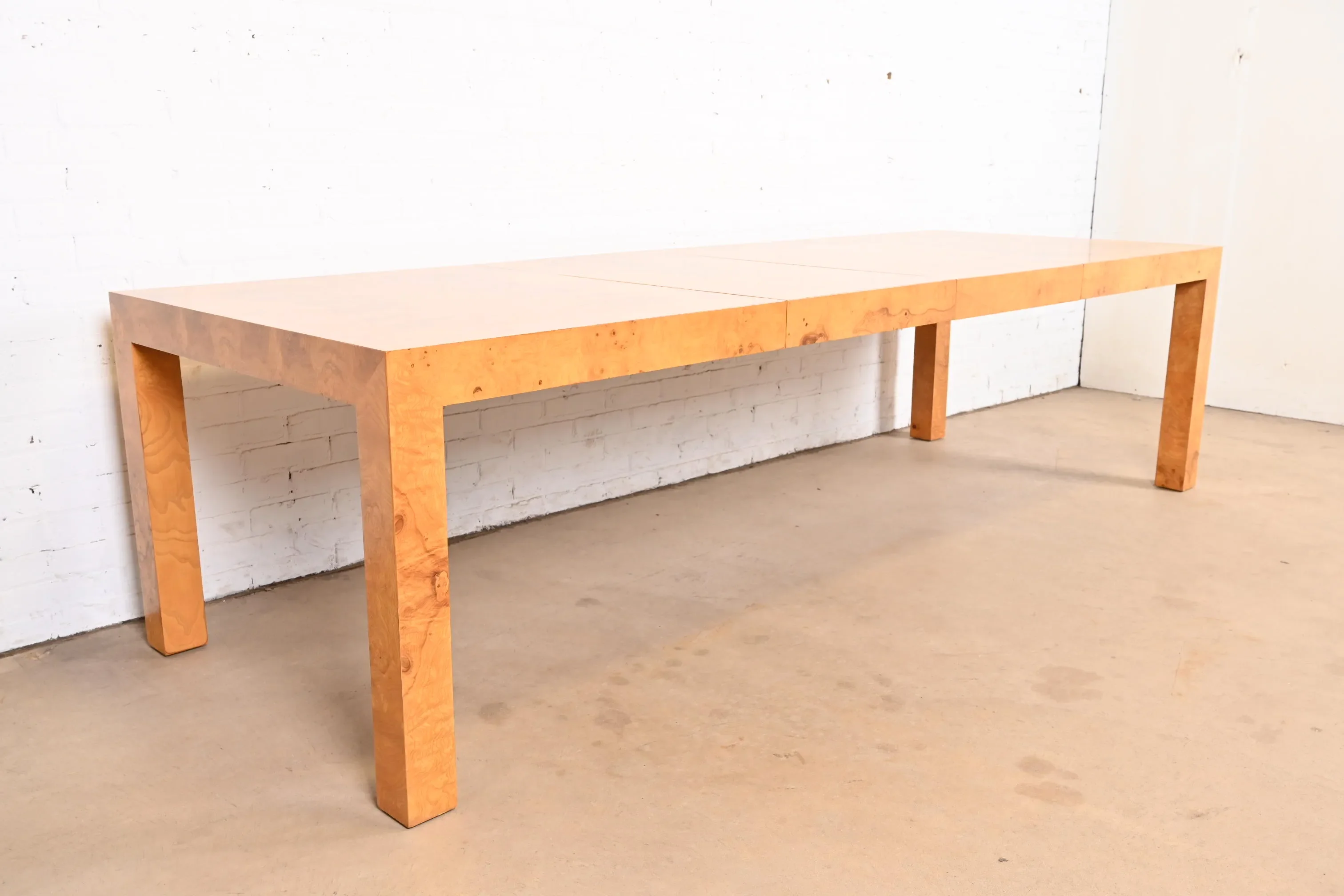 Milo Baughman for Thayer Coggin Mid-Century Modern Burl Wood Parsons Extension Dining Table, Newly Refinished - Image 2