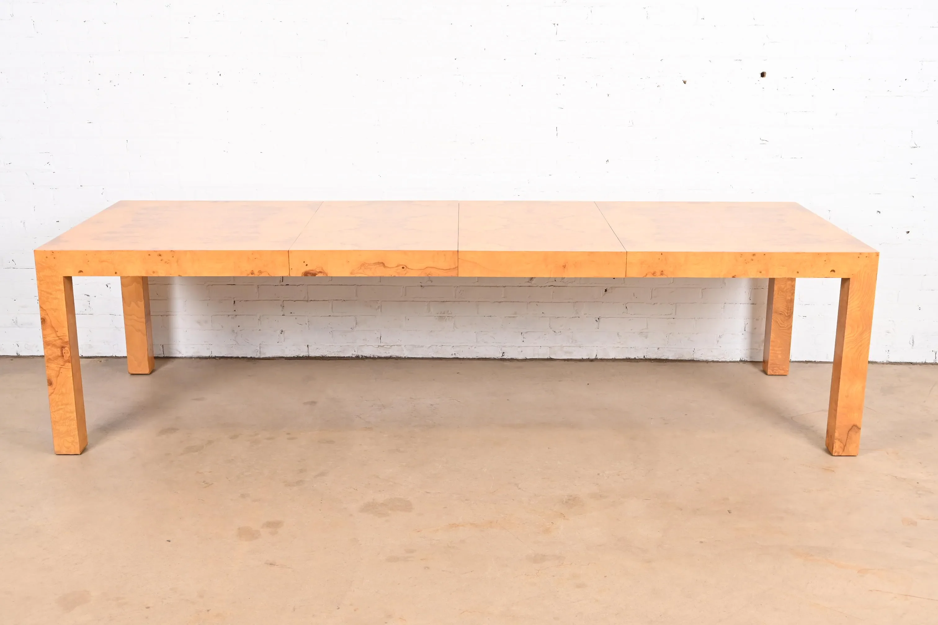 Milo Baughman for Thayer Coggin Mid-Century Modern Burl Wood Parsons Extension Dining Table, Newly Refinished - Image 3