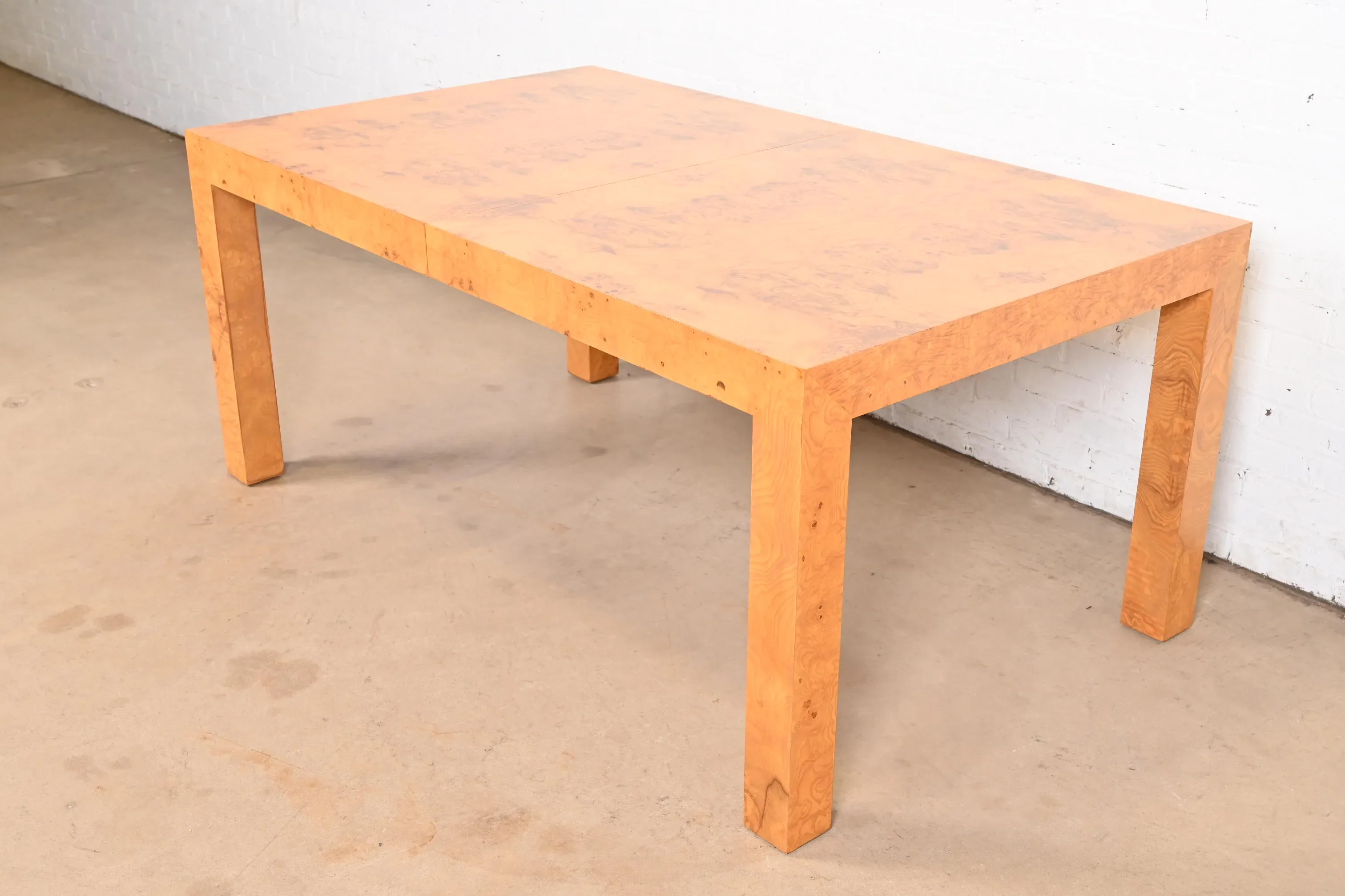 Milo Baughman for Thayer Coggin Mid-Century Modern Burl Wood Parsons Extension Dining Table, Newly Refinished - Image 7