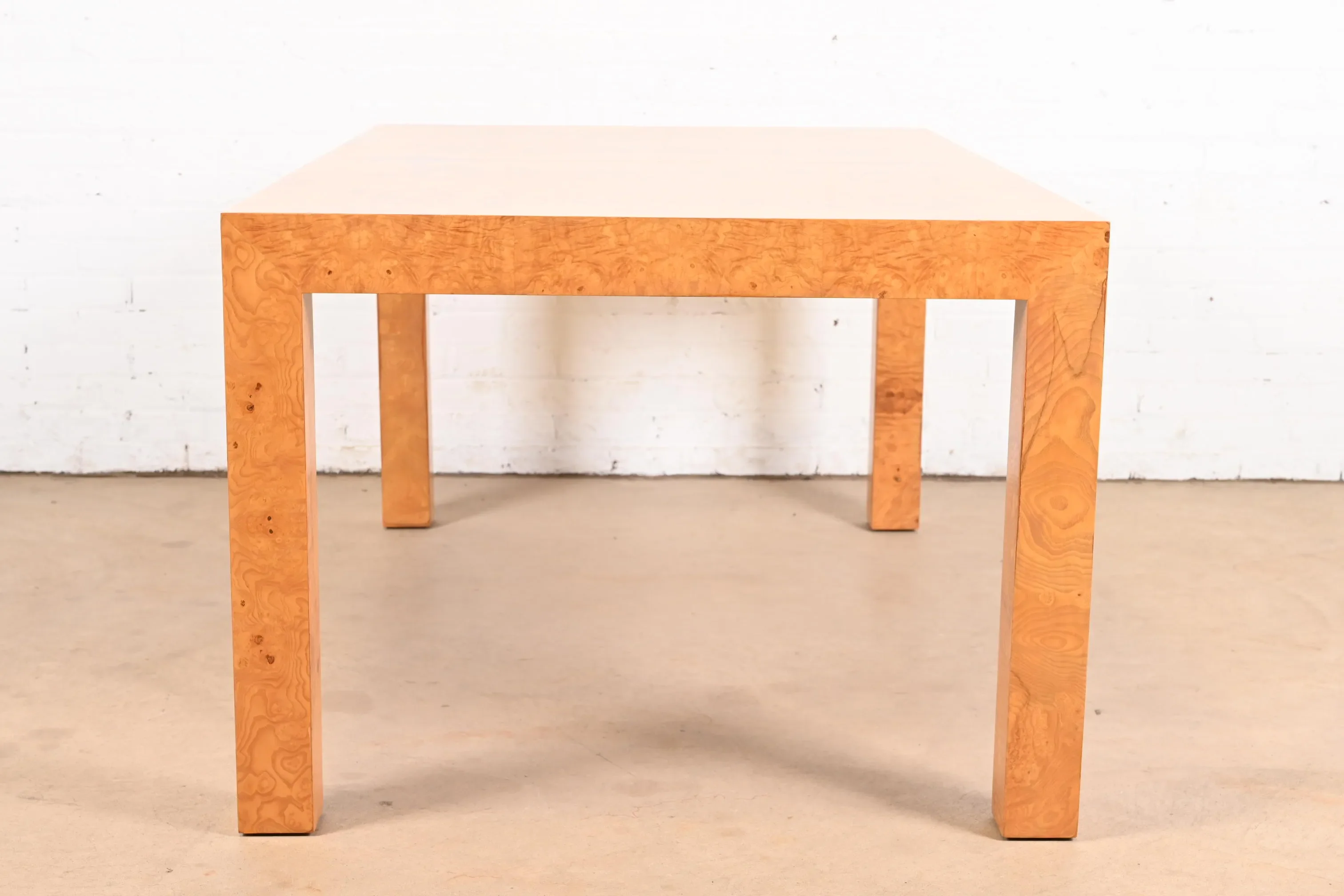 Milo Baughman for Thayer Coggin Mid-Century Modern Burl Wood Parsons Extension Dining Table, Newly Refinished - Image 11