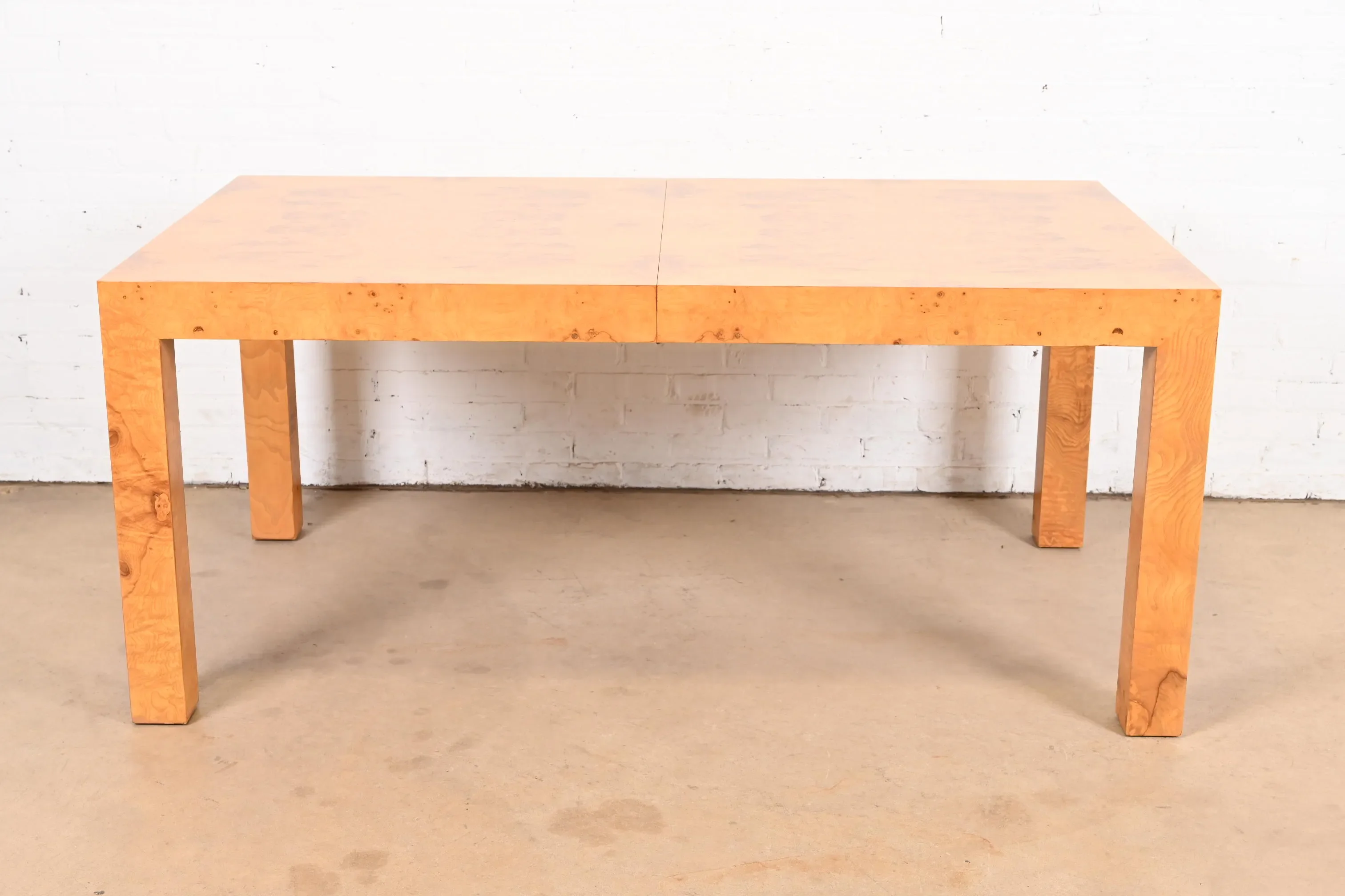 Milo Baughman for Thayer Coggin Mid-Century Modern Burl Wood Parsons Extension Dining Table, Newly Refinished - Image 6