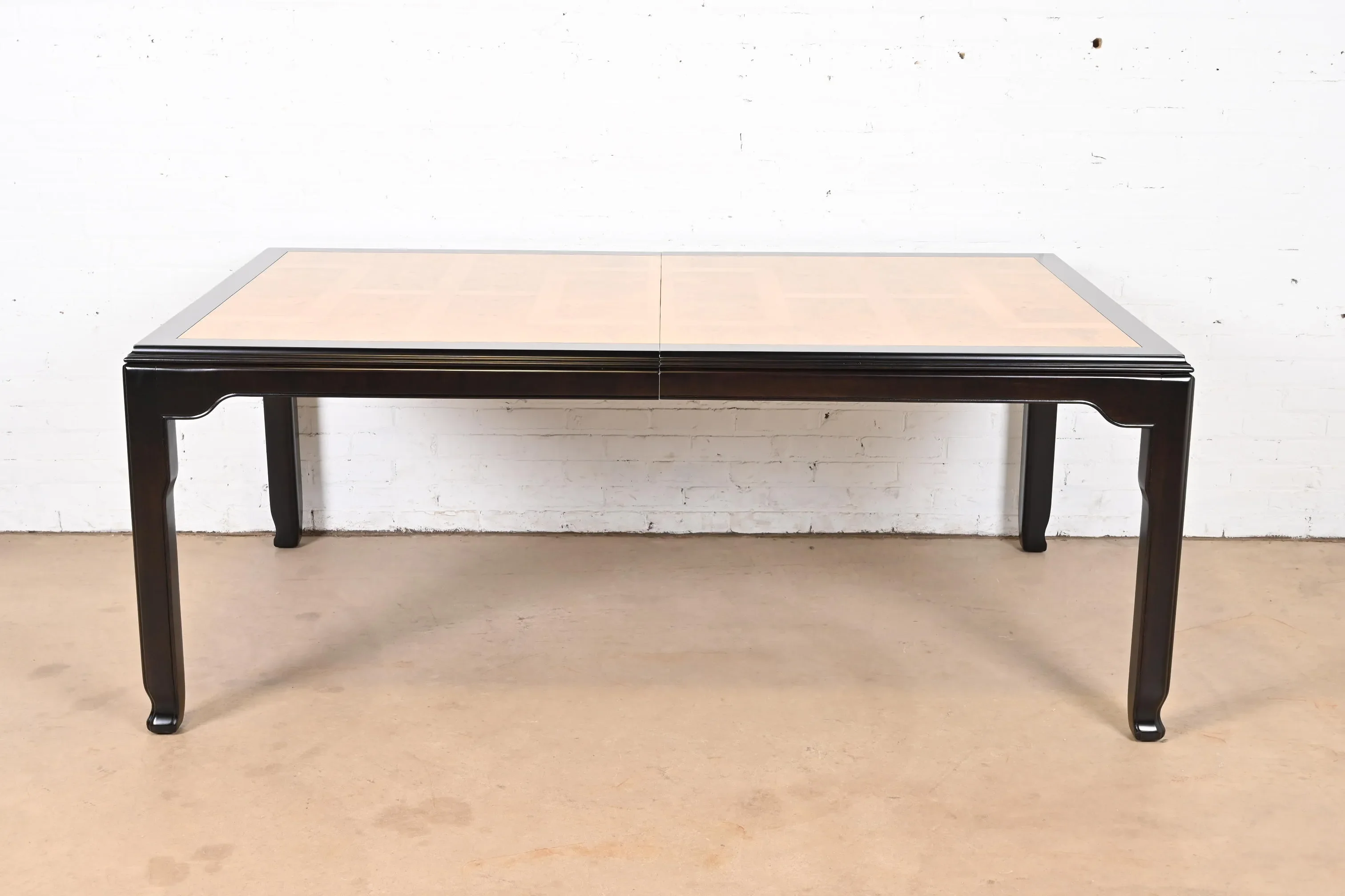 Raymond Sobota for Century Furniture Hollywood Regency Chinoiserie Burl Wood and Black Lacquer Extension Dining Table, Newly Refinished - Image 6