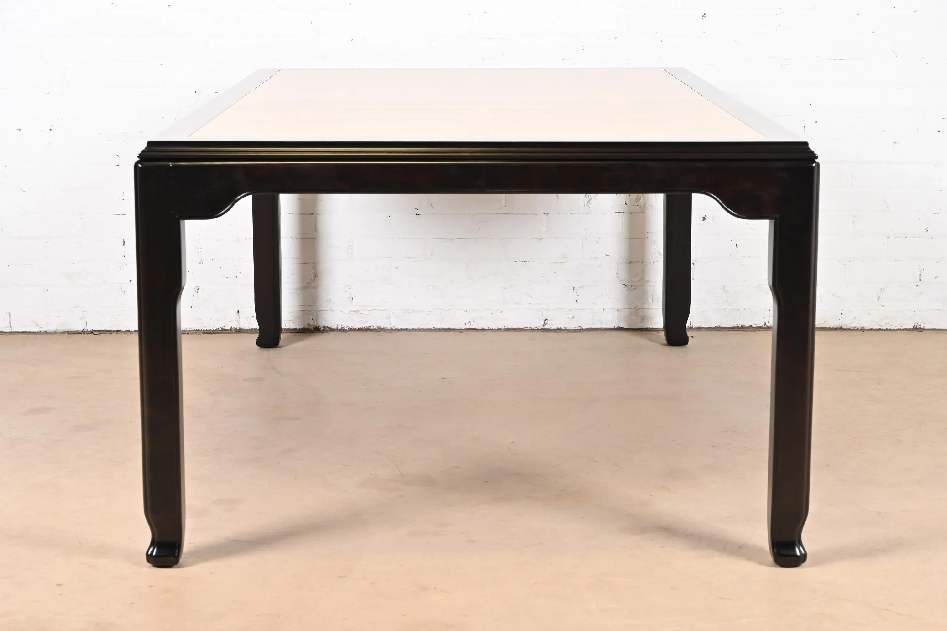 Raymond Sobota for Century Furniture Hollywood Regency Chinoiserie Burl Wood and Black Lacquer Extension Dining Table, Newly Refinished - Image 11