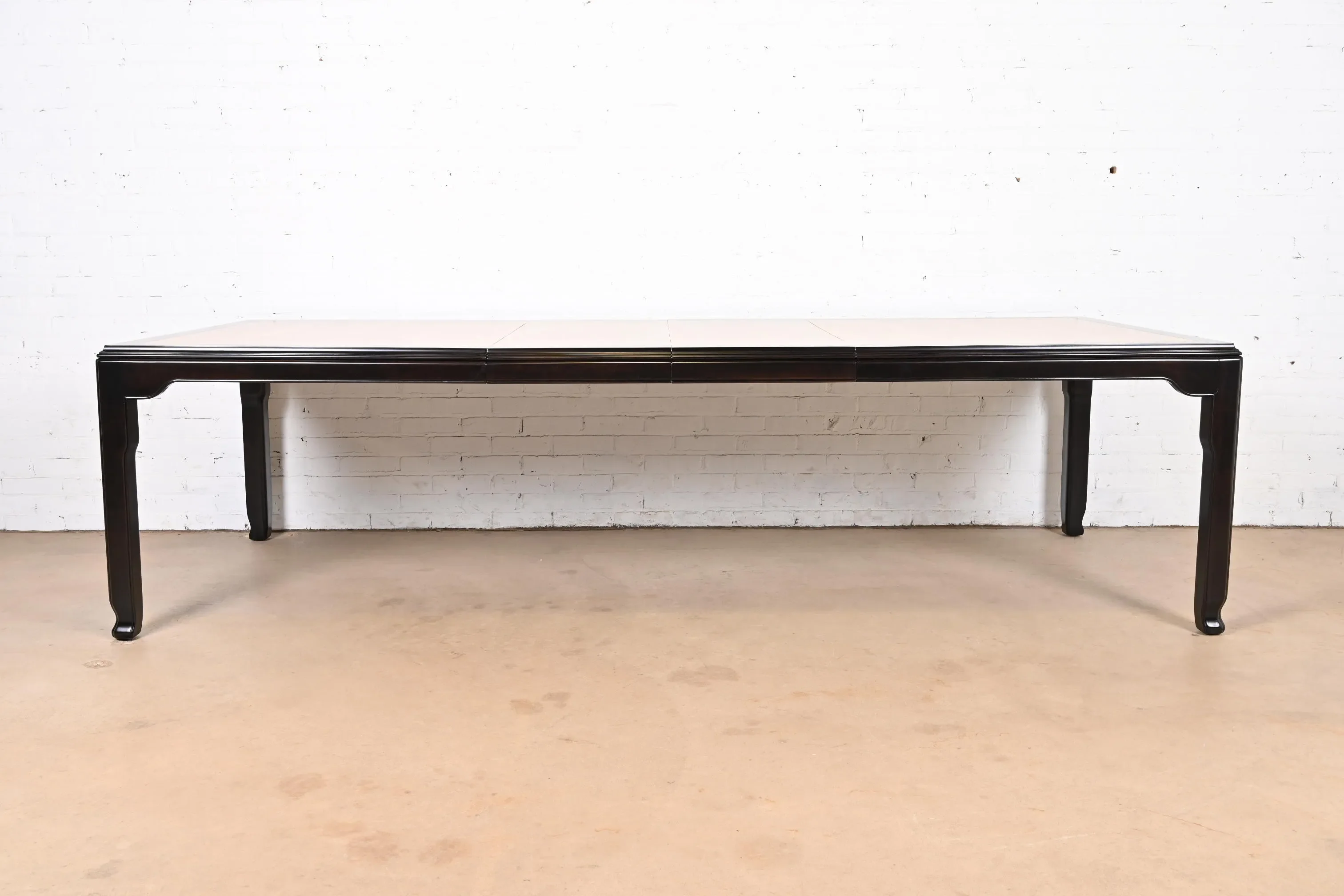 Raymond Sobota for Century Furniture Hollywood Regency Chinoiserie Burl Wood and Black Lacquer Extension Dining Table, Newly Refinished - Image 3