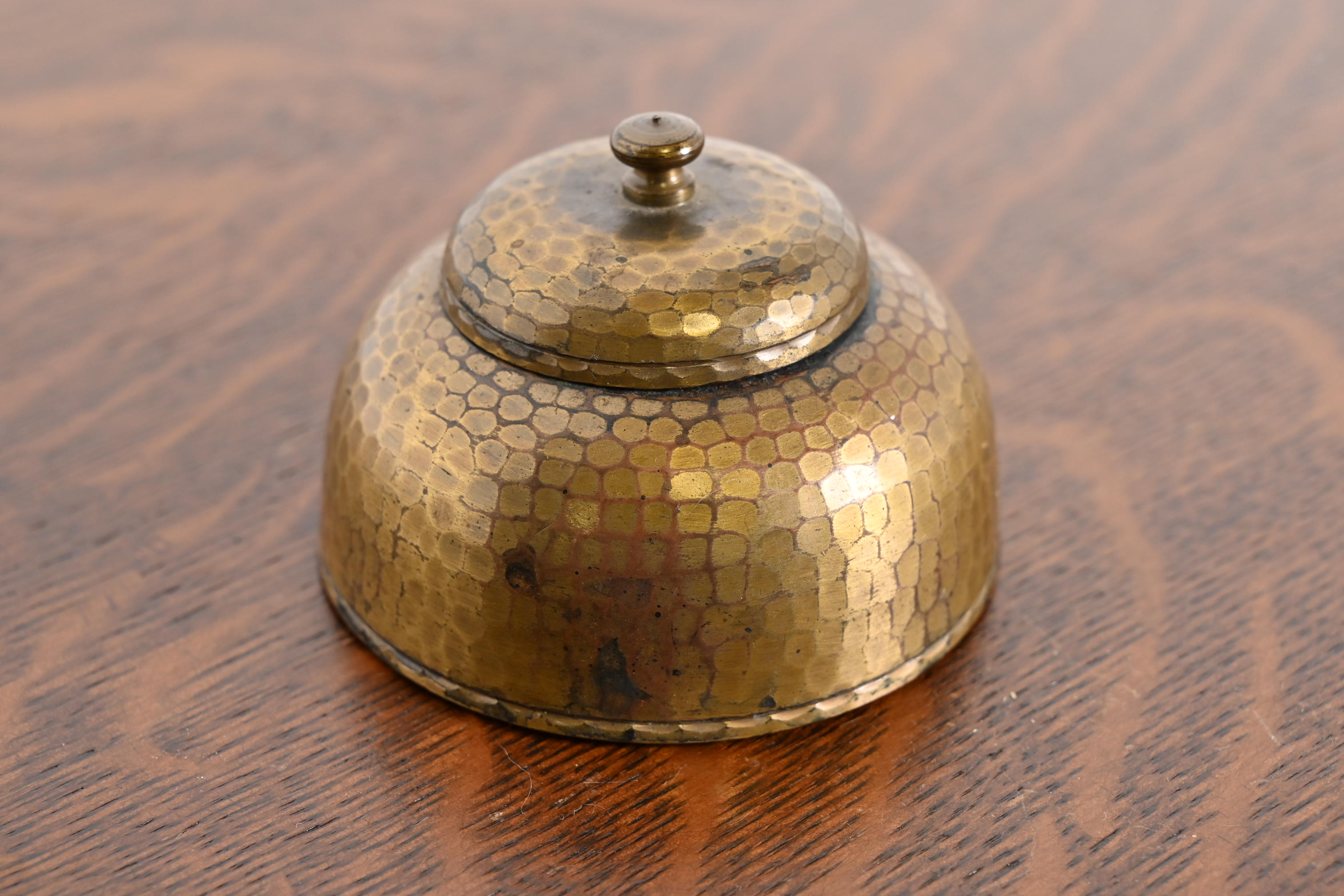Roycroft Arts & Crafts Brass Finished Hammered Copper Inkwell