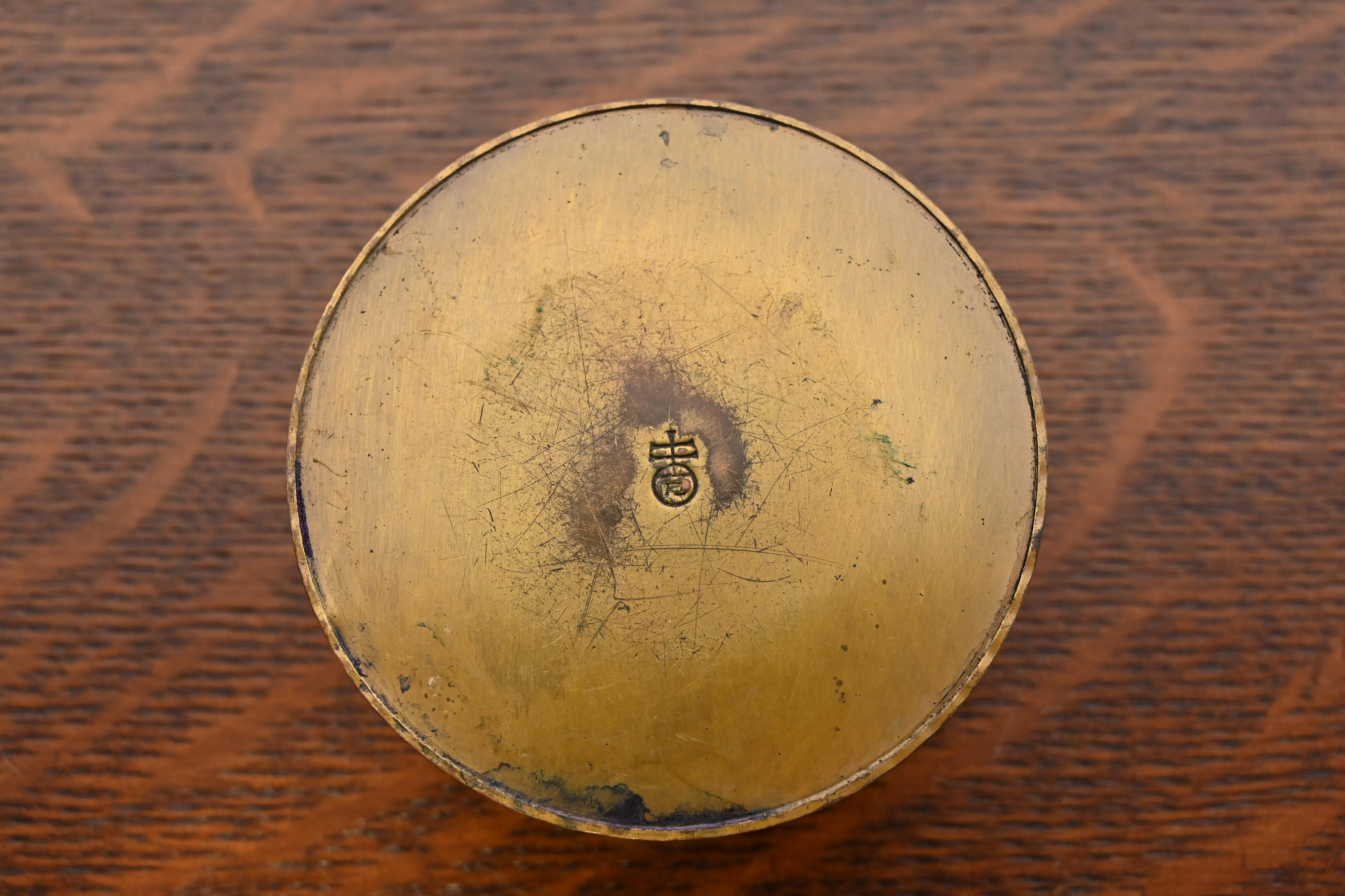 Roycroft Arts & Crafts Brass Finished Hammered Copper Inkwell - Image 8