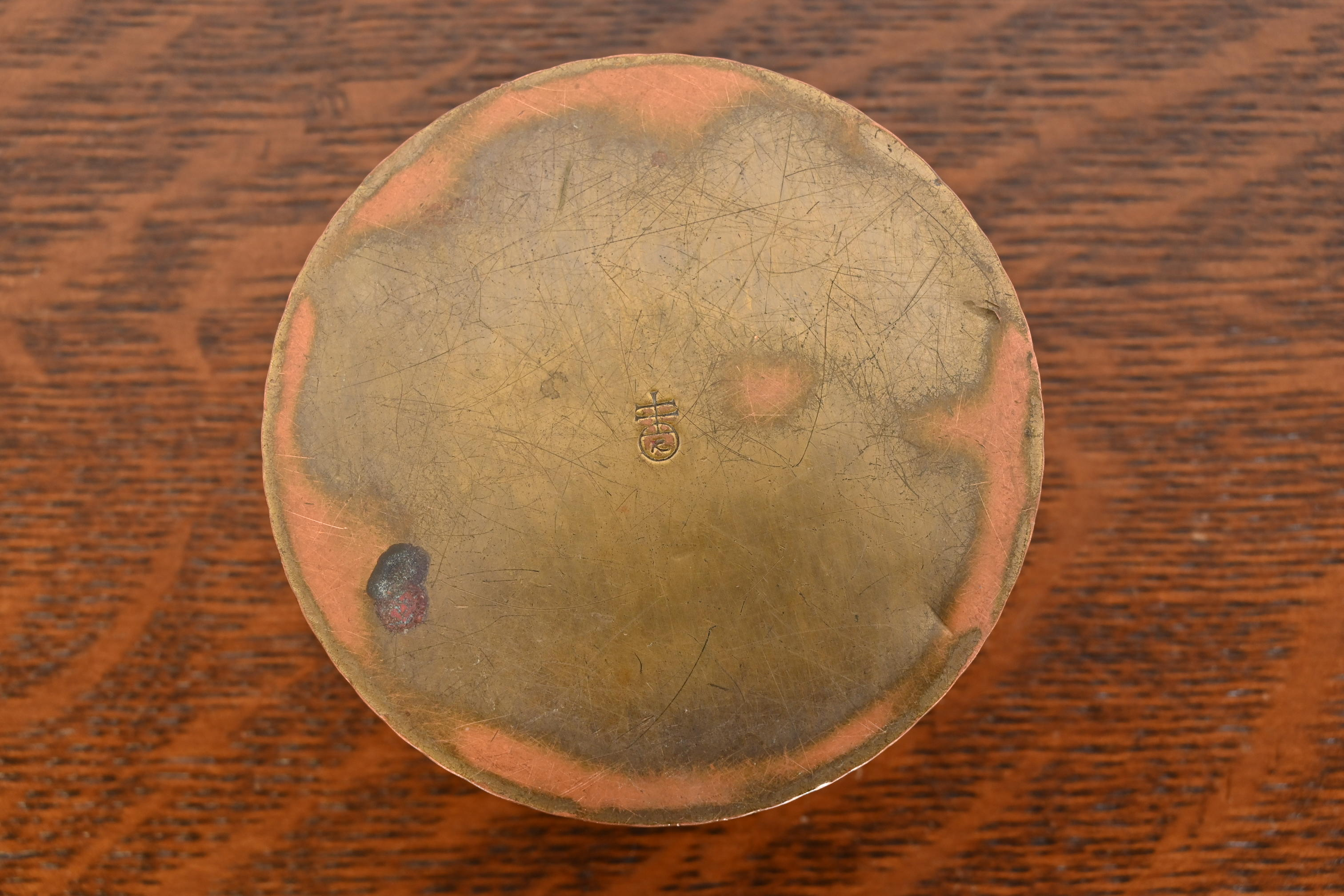 Roycroft Arts & Crafts Hammered Brass Over Copper Inkwell - Image 9