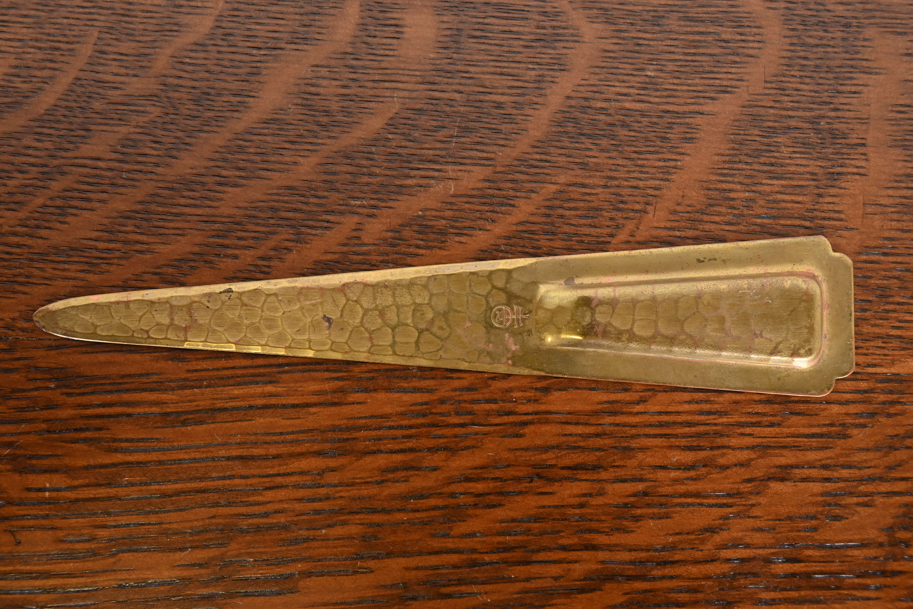 Roycroft Arts & Crafts Hammered Brass Over Copper Letter Opener - Image 9