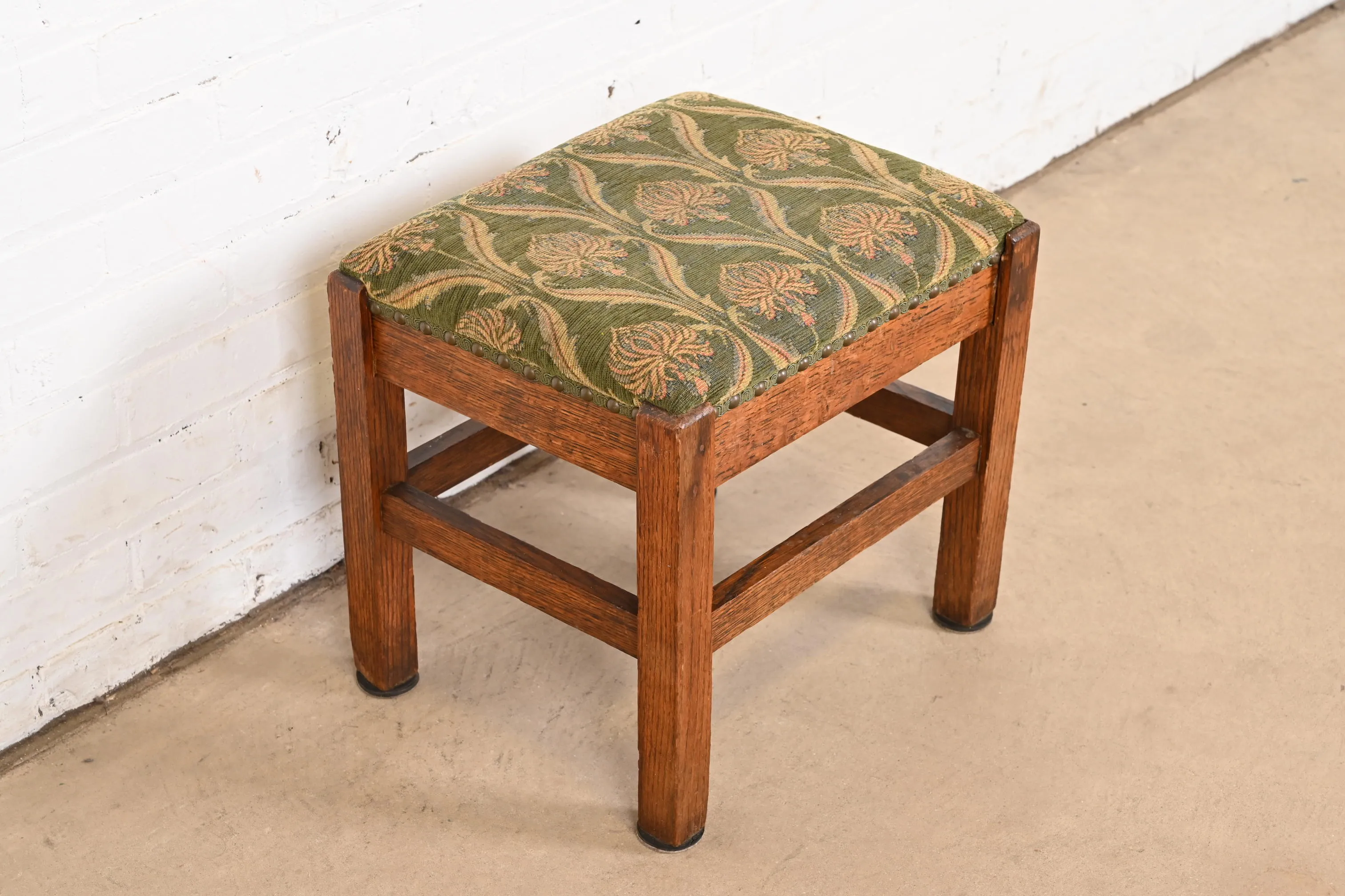 Stickley Brothers Style Mission Oak Arts & Crafts Upholstered Footstool or Ottoman, Circa 1900 - Image 2
