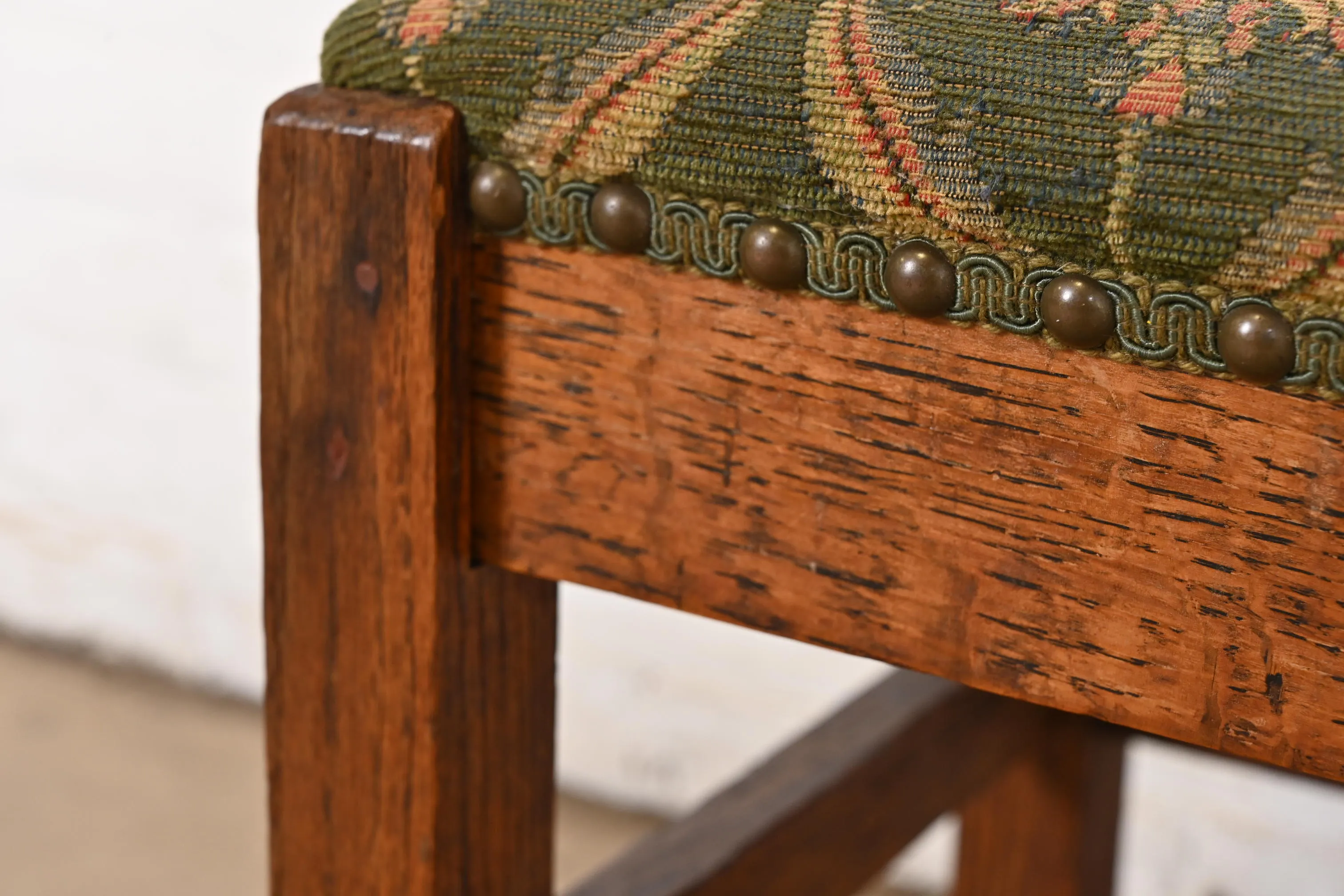 Stickley Brothers Style Mission Oak Arts & Crafts Upholstered Footstool or Ottoman, Circa 1900 - Image 6