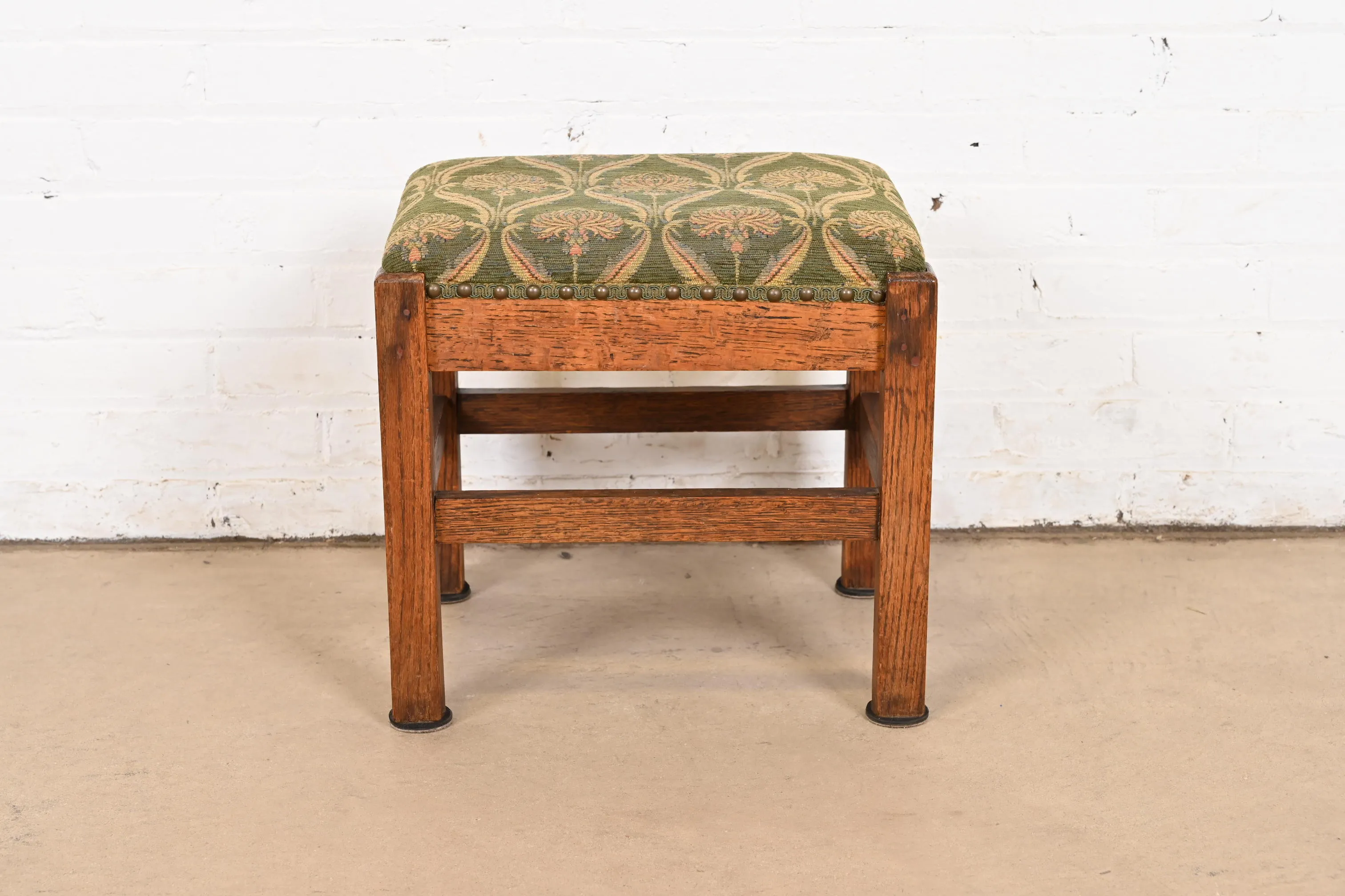 Stickley Brothers Style Mission Oak Arts & Crafts Upholstered Footstool or Ottoman, Circa 1900 - Image 3