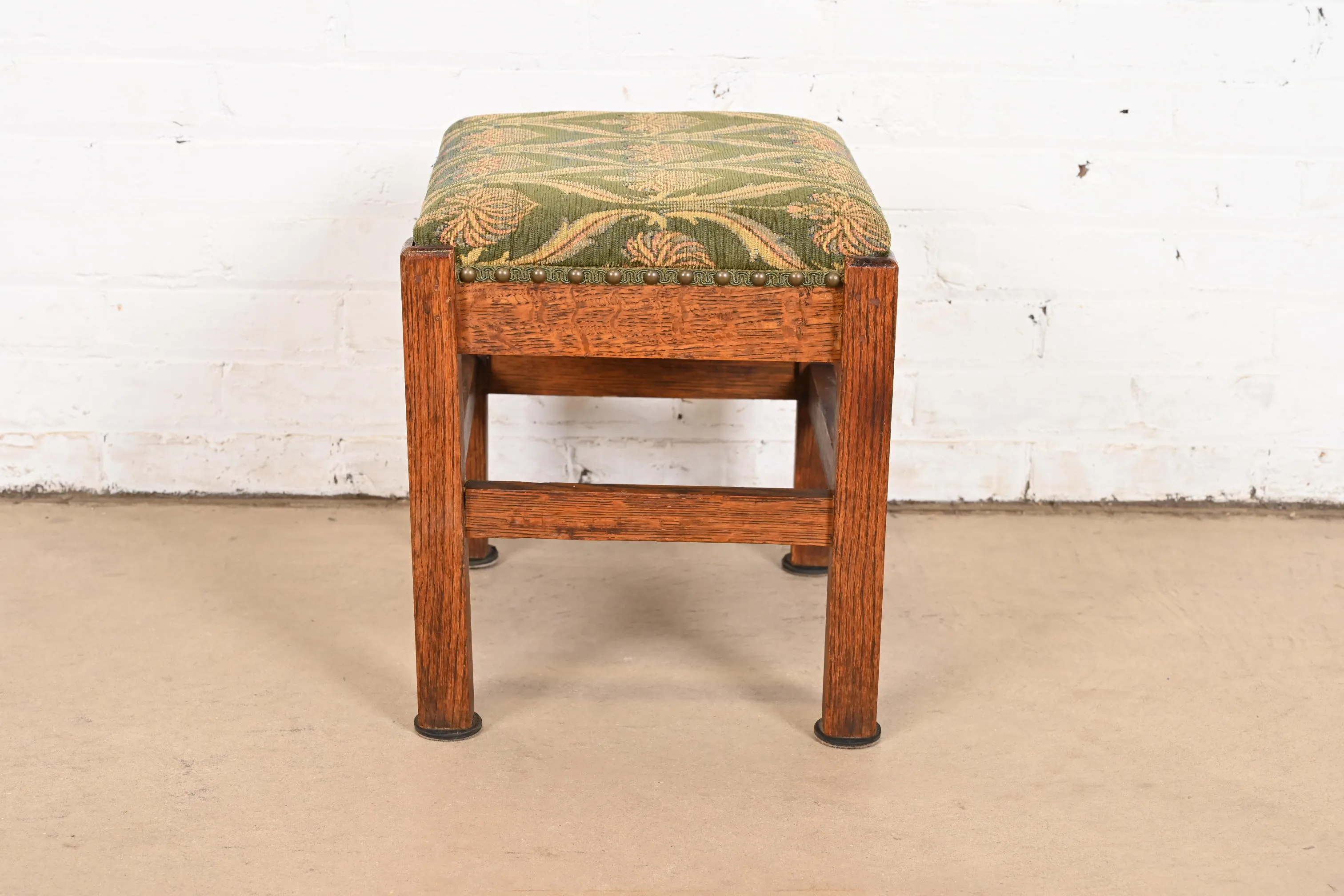 Stickley Brothers Style Mission Oak Arts & Crafts Upholstered Footstool or Ottoman, Circa 1900 - Image 8