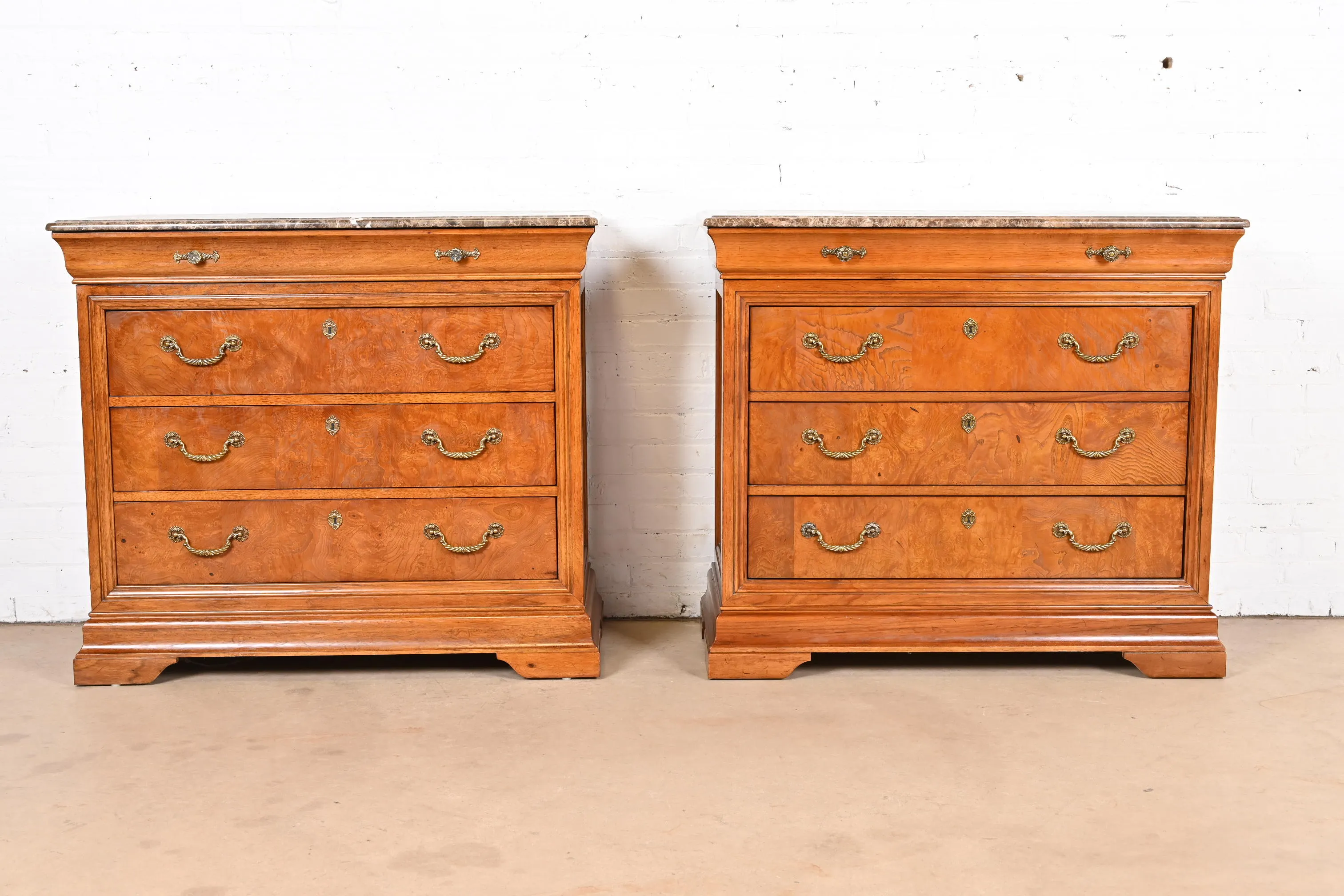 Thomasville French Louis Philippe Burl Wood Marble Top Four-Drawer Dresser Chest - Image 11