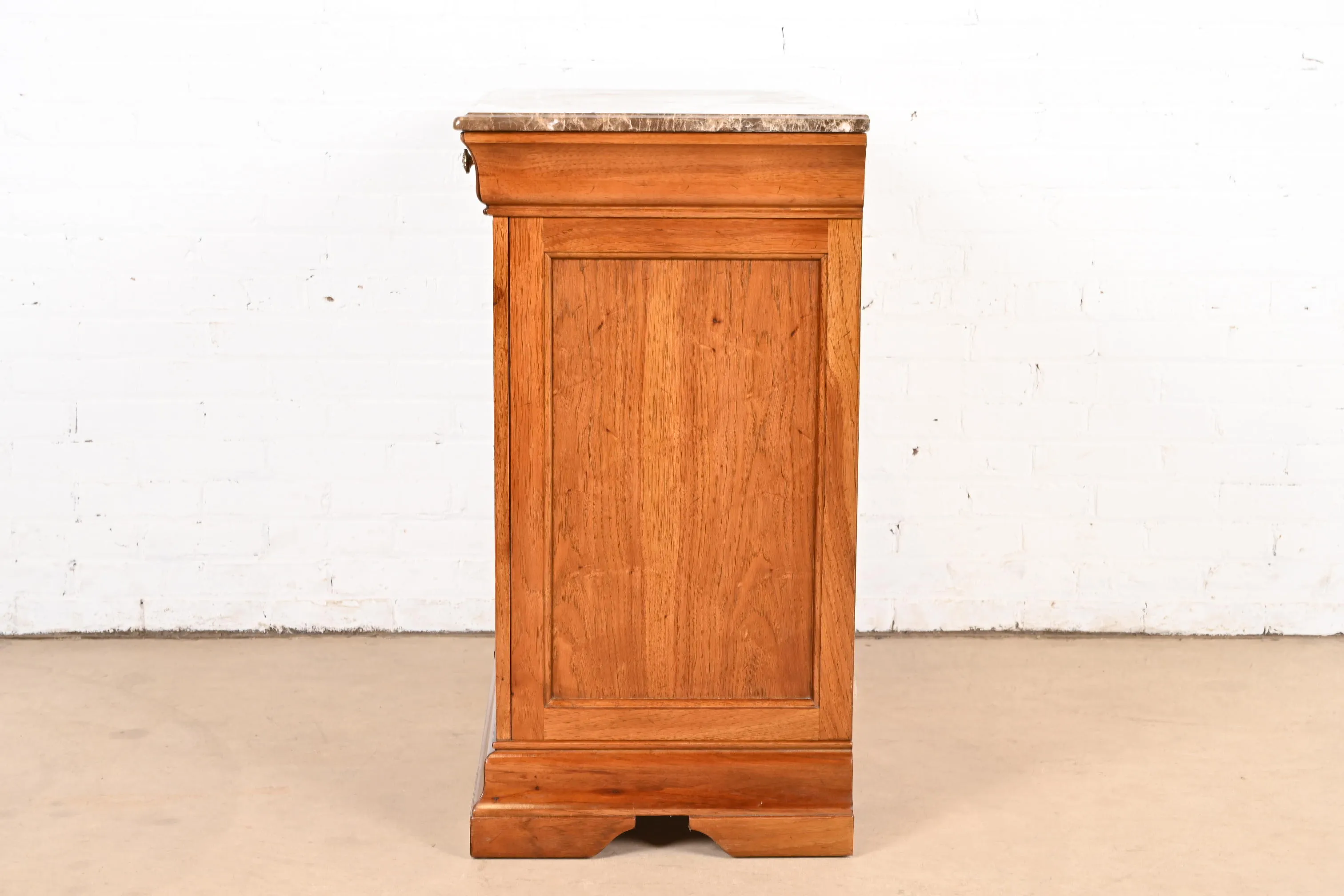 Thomasville French Louis Philippe Burl Wood Marble Top Four-Drawer Dresser Chest - Image 9