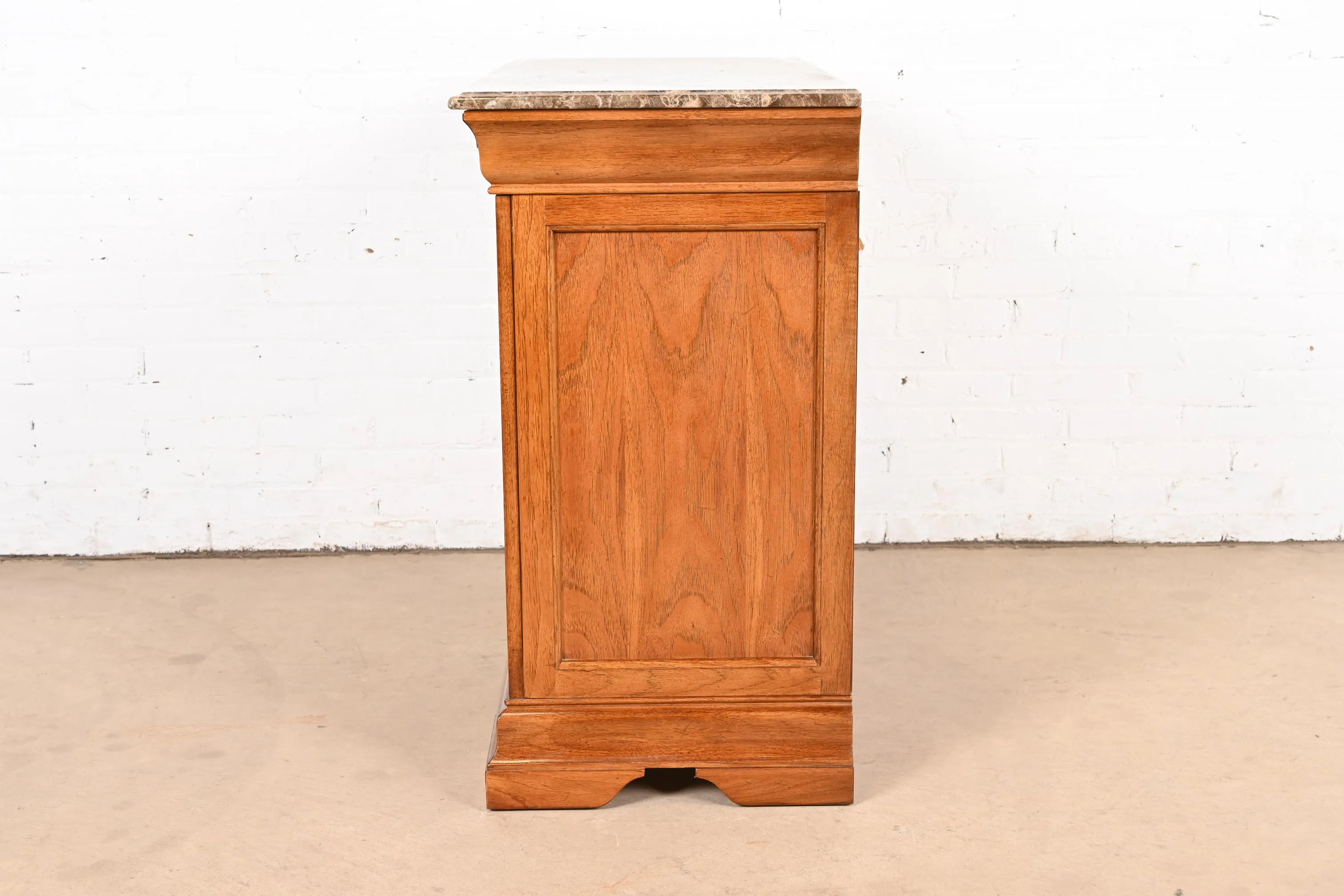 Thomasville French Louis Philippe Burl Wood Marble Top Four-Drawer Dresser Chest - Image 9
