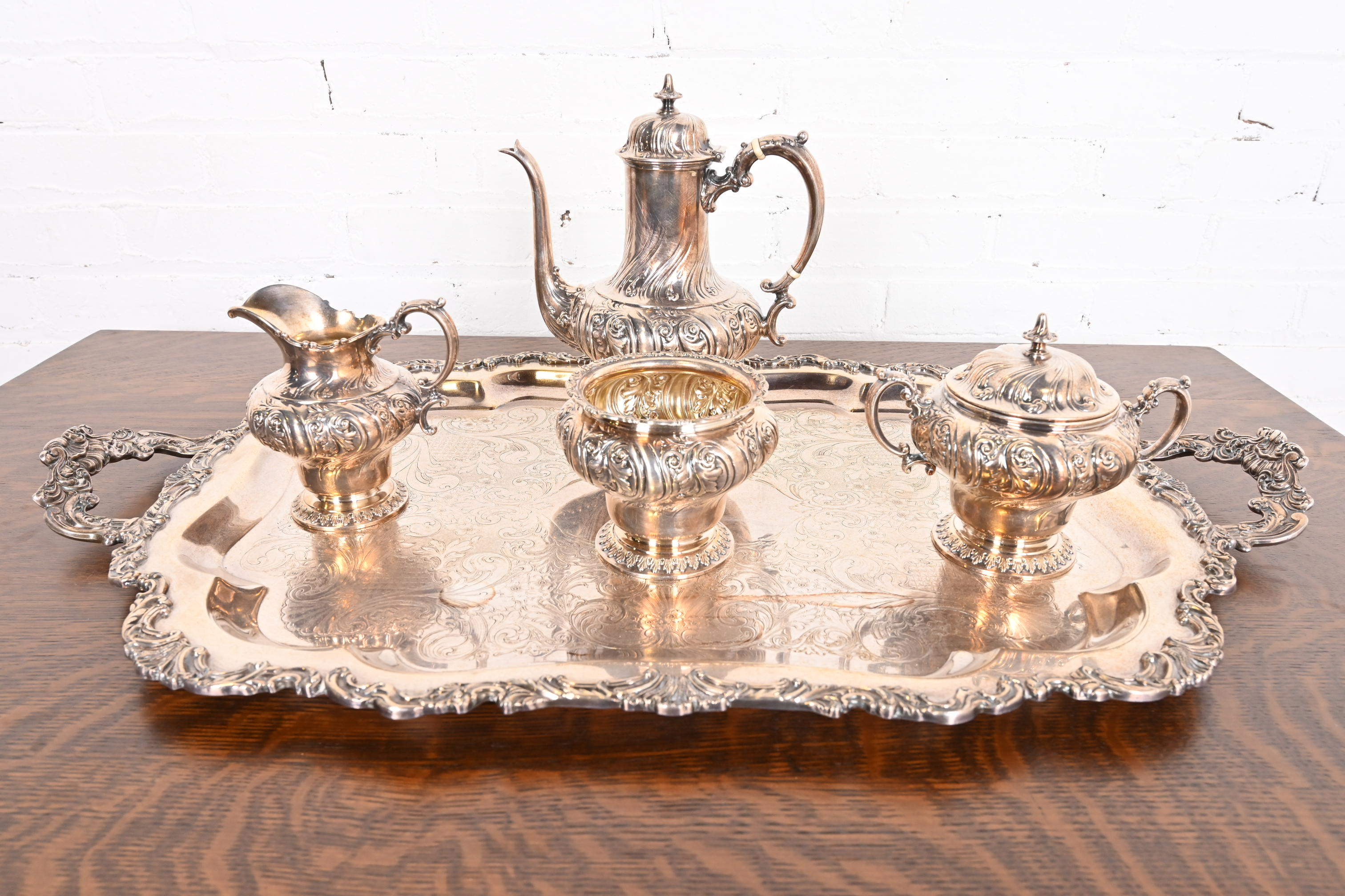Tiffany & Co. Antique Repousse Silver Plate Coffee or Tea Service Set - Image 4
