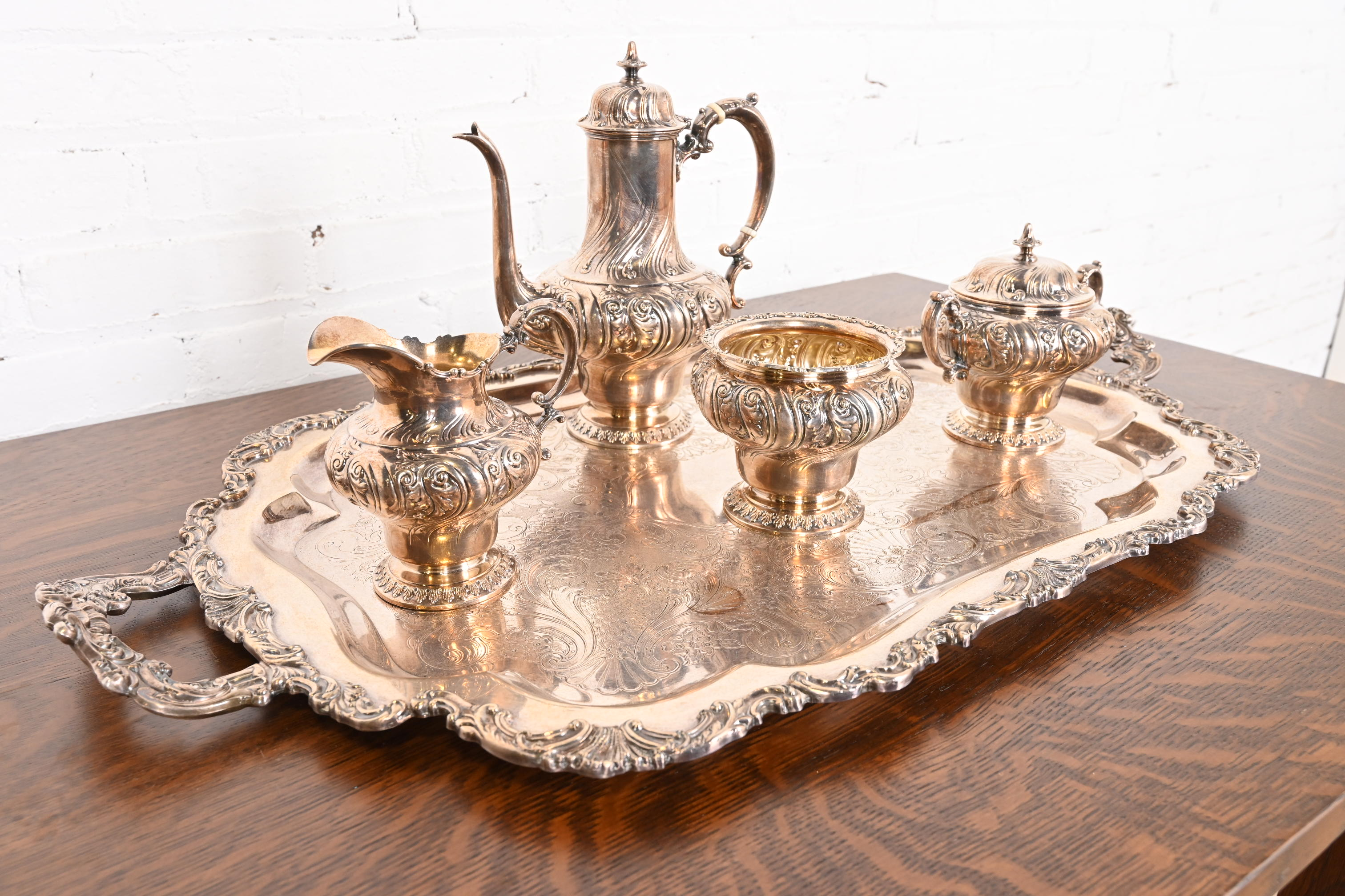Tiffany & Co. Antique Repousse Silver Plate Coffee or Tea Service Set - Image 2