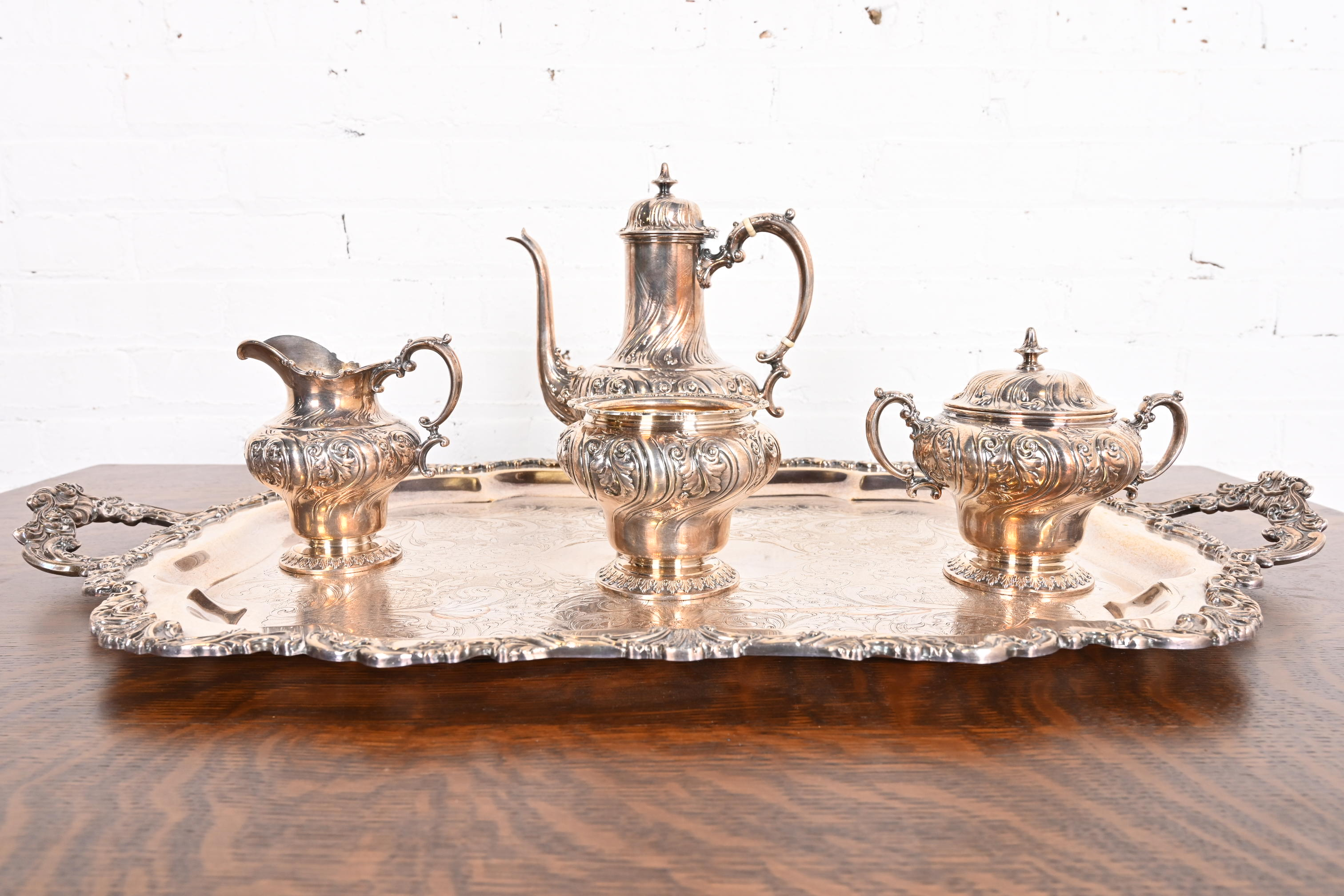 Tiffany & Co. Antique Repousse Silver Plate Coffee or Tea Service Set - Image 3
